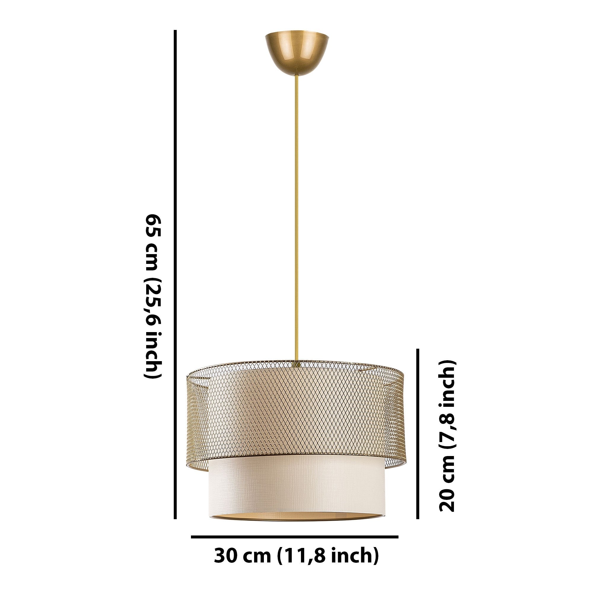 Candeeiro de Teto – 65 cm – Creme e Ouro – Metal
