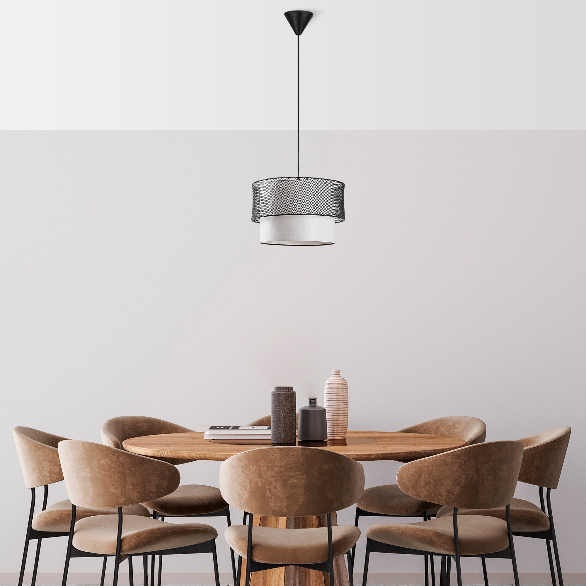Candeeiro de Teto - 30 cm - Branco, Preto - Metal