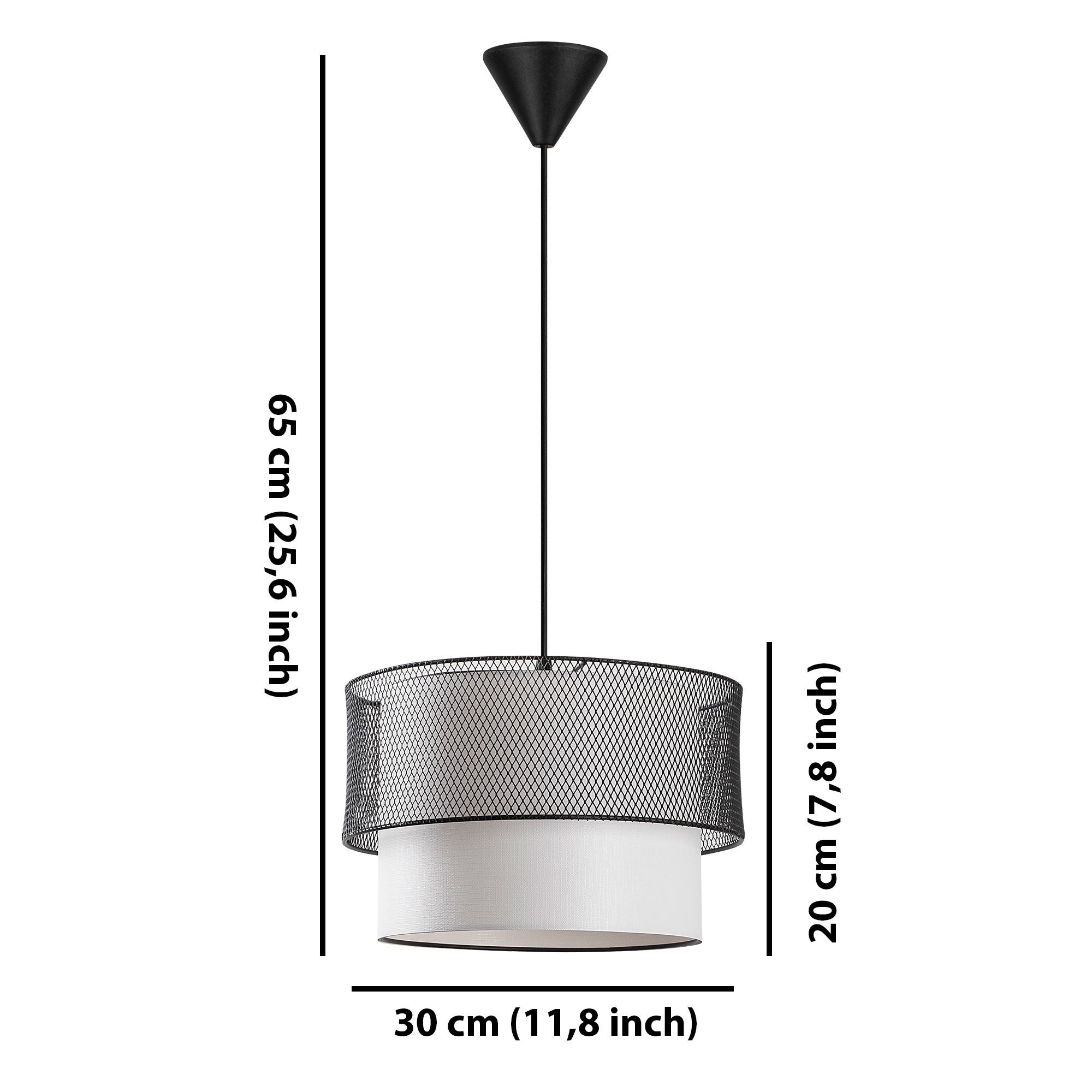 Candeeiro de Teto - 30 cm - Branco, Preto - Metal