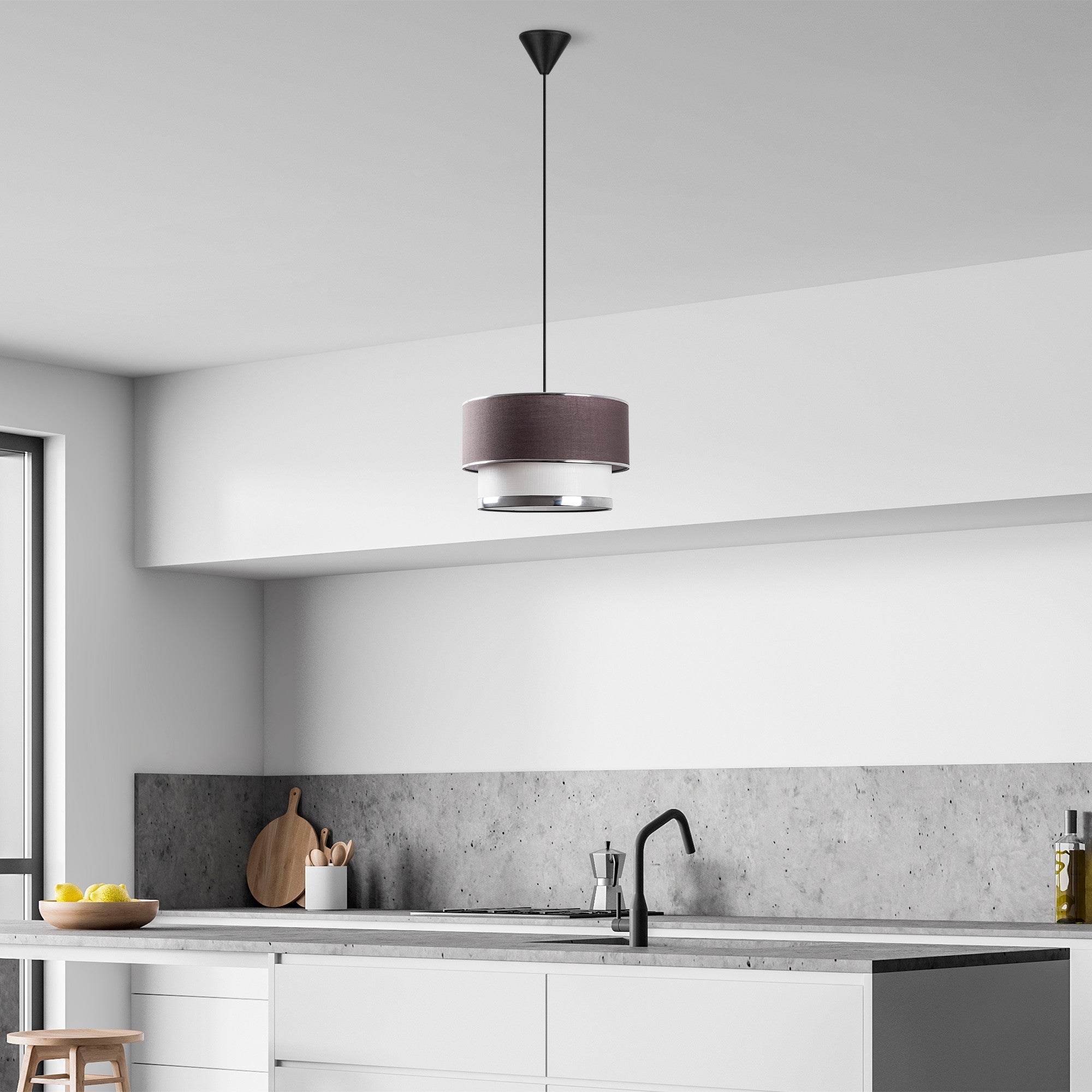 Candeeiro de Teto – 30 cm – Antracite e Prata – Metal e Algodão