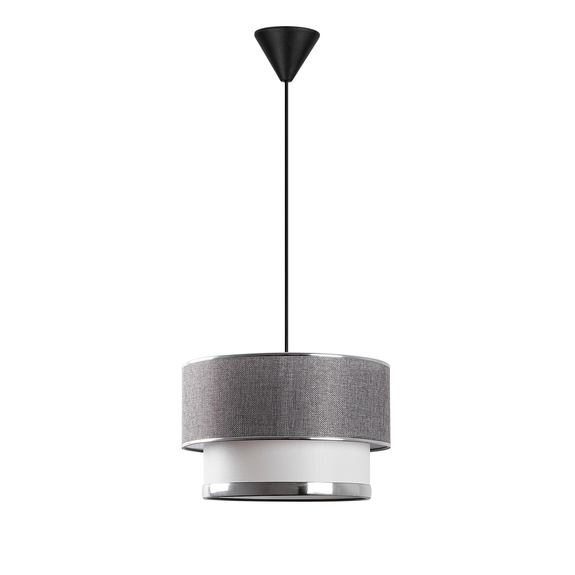 Candeeiro de Teto – 65 cm – Cinza e Prata – Metal e Algodão