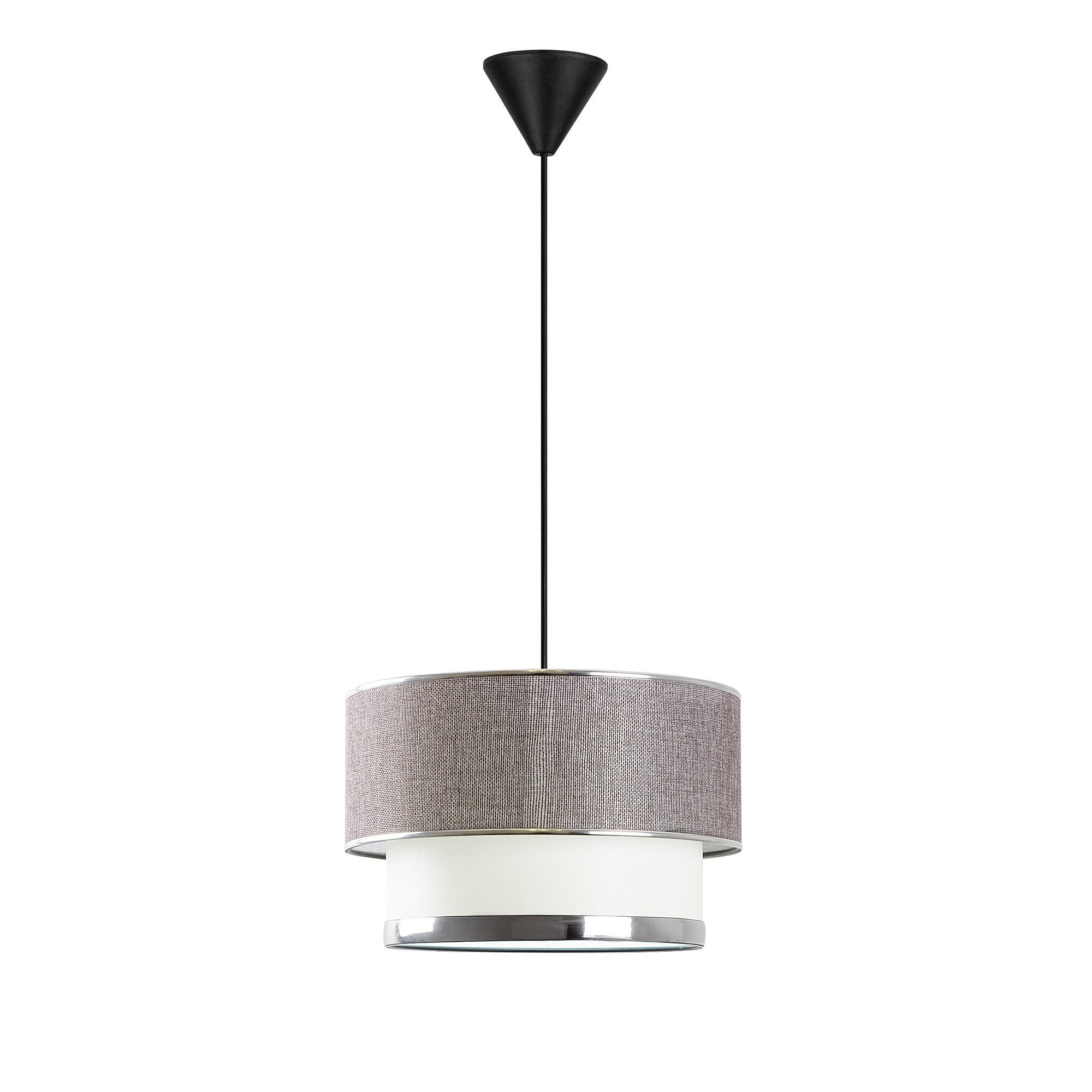 Candeeiro de Teto – 65 cm – Cinza e Prata – Metal e Algodão