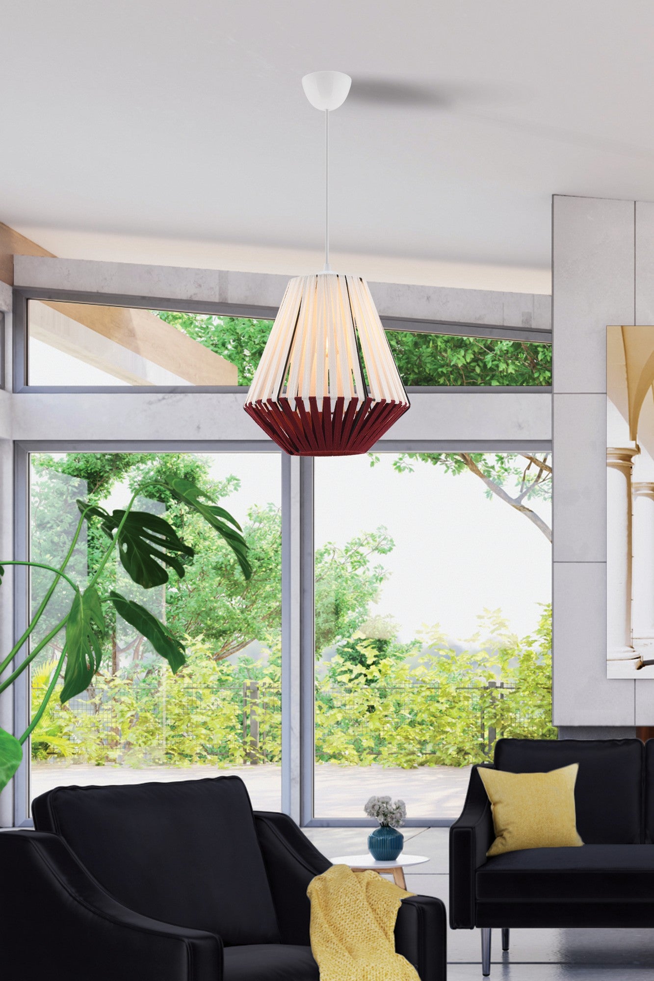 Candeeiro de Teto – 60 cm – Branco e Vermelho – Metálico