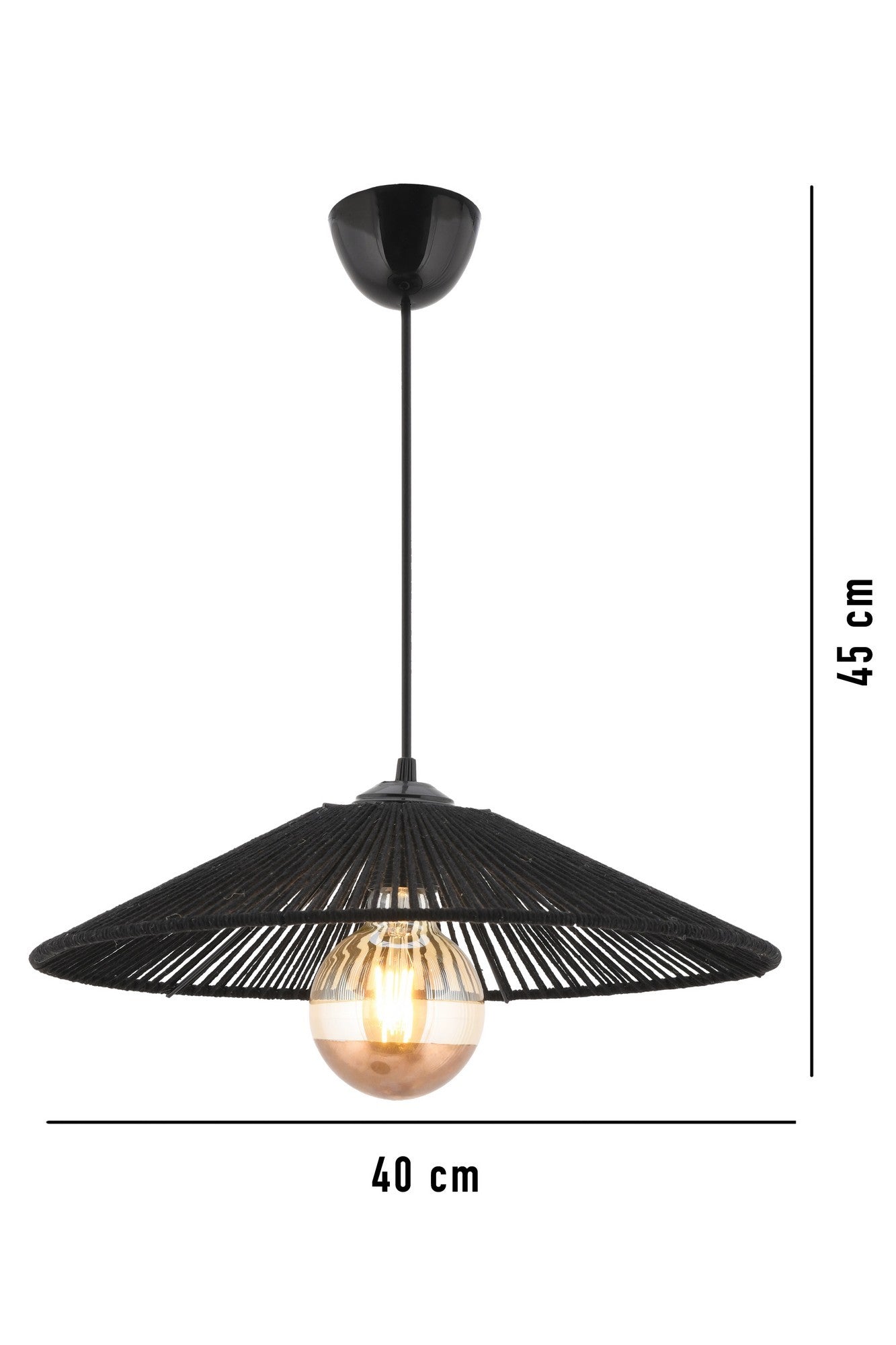 Candeeiro de Teto – 55 cm – Preto – Metal/Juta