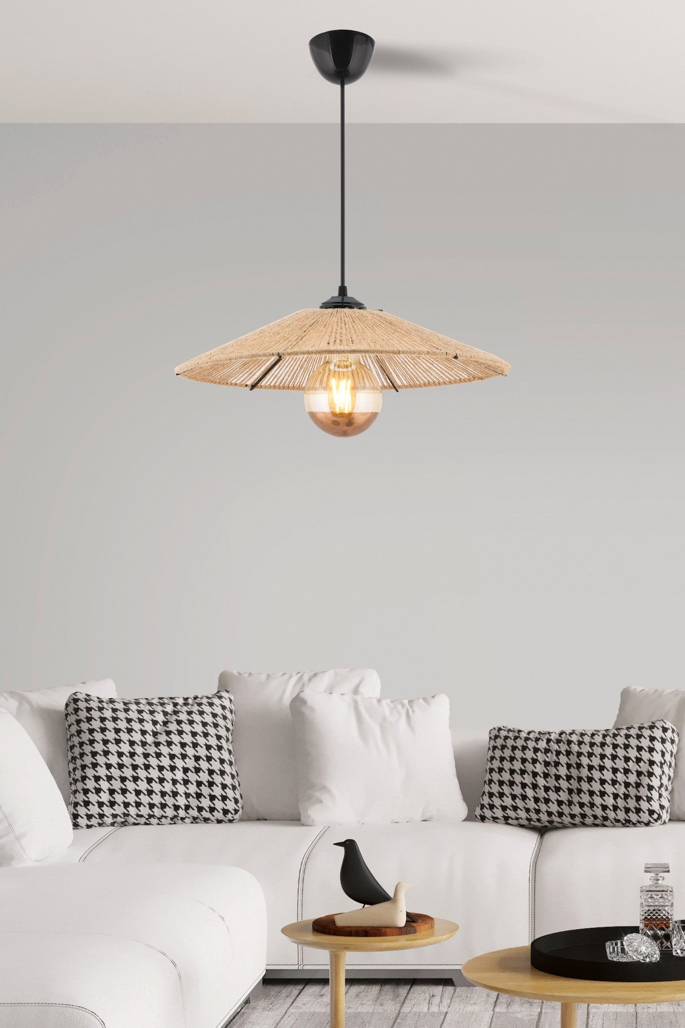 Candeeiro de Teto – 40 x 40 cm – Camel – Metal e Juta