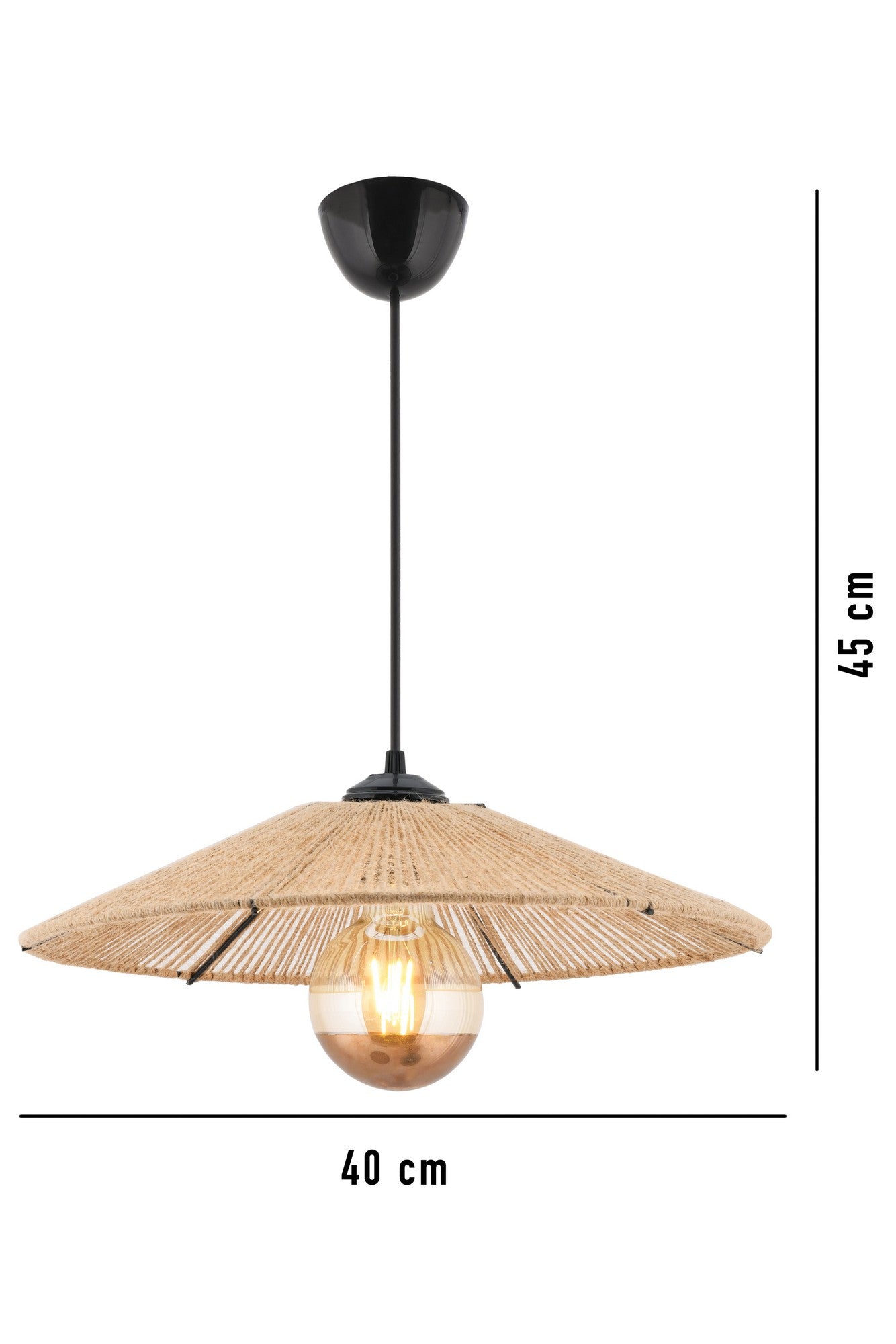 Candeeiro de Teto – 40 x 40 cm – Camel – Metal e Juta
