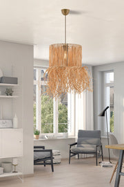 Candeeiro de Teto – 32 x 32 cm – Natural – Metal e Ráfia