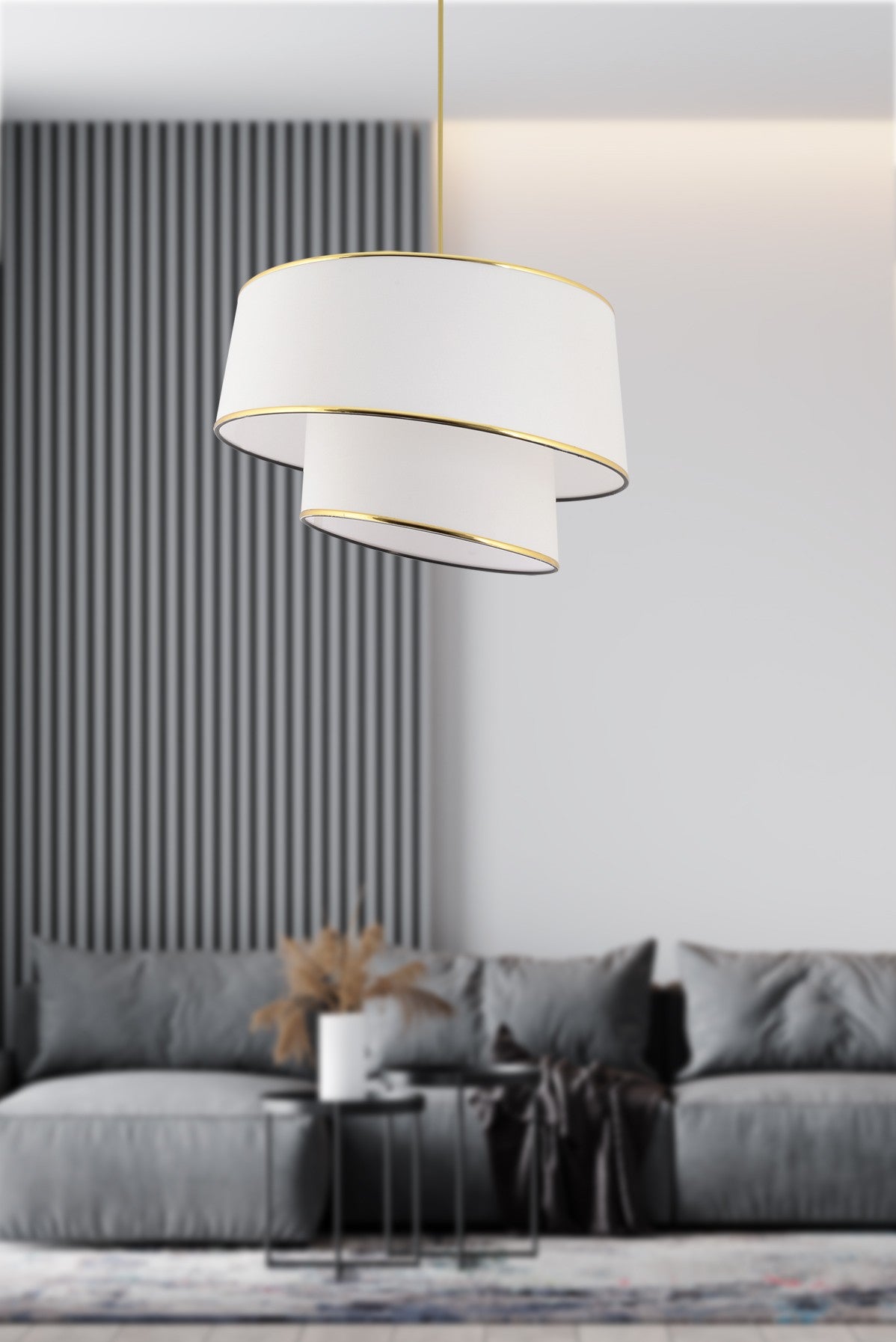 Candeeiro de Teto – 70 cm – Branco e Dourado – Metal