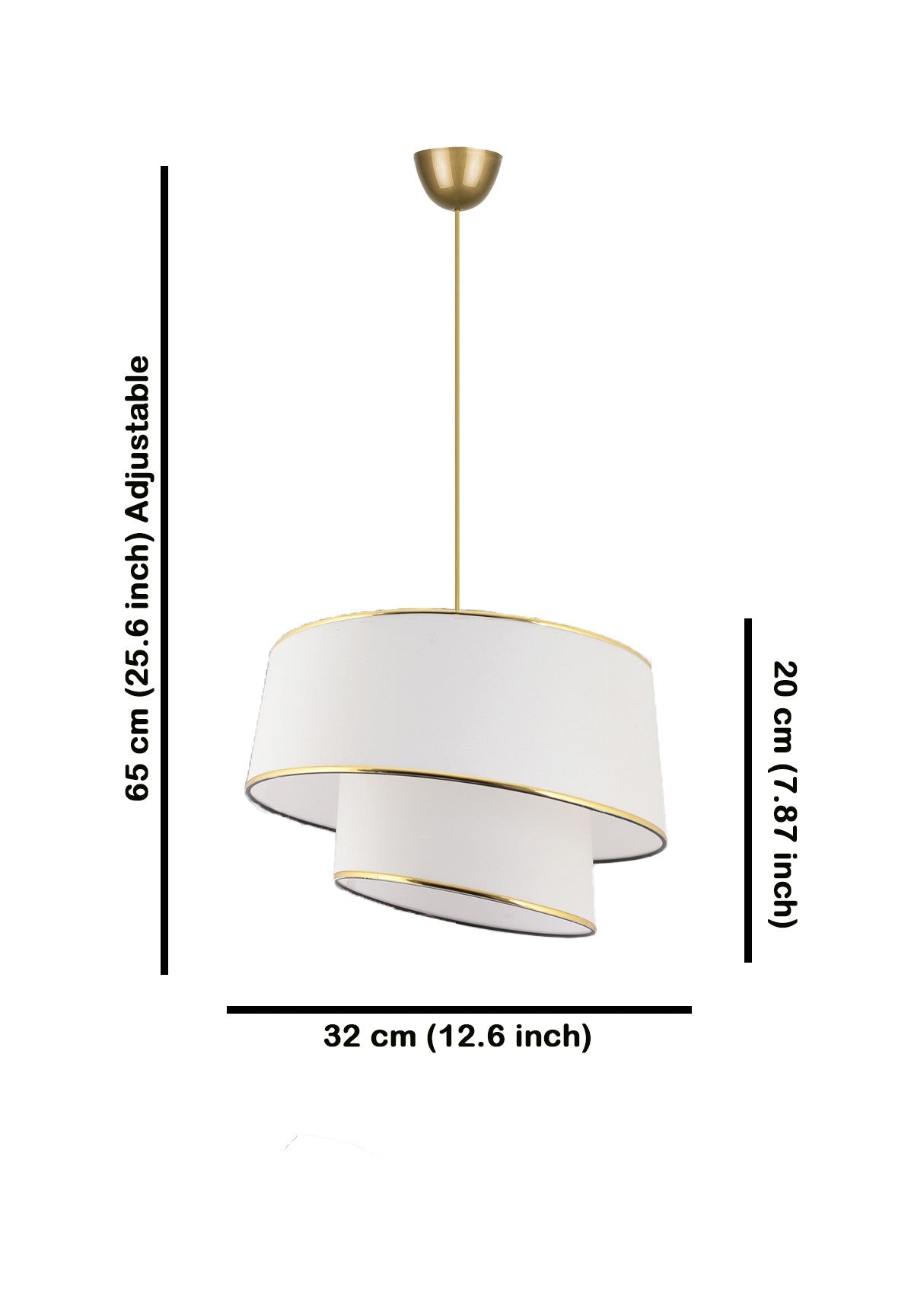 Candeeiro de Teto – 70 cm – Branco e Dourado – Metal