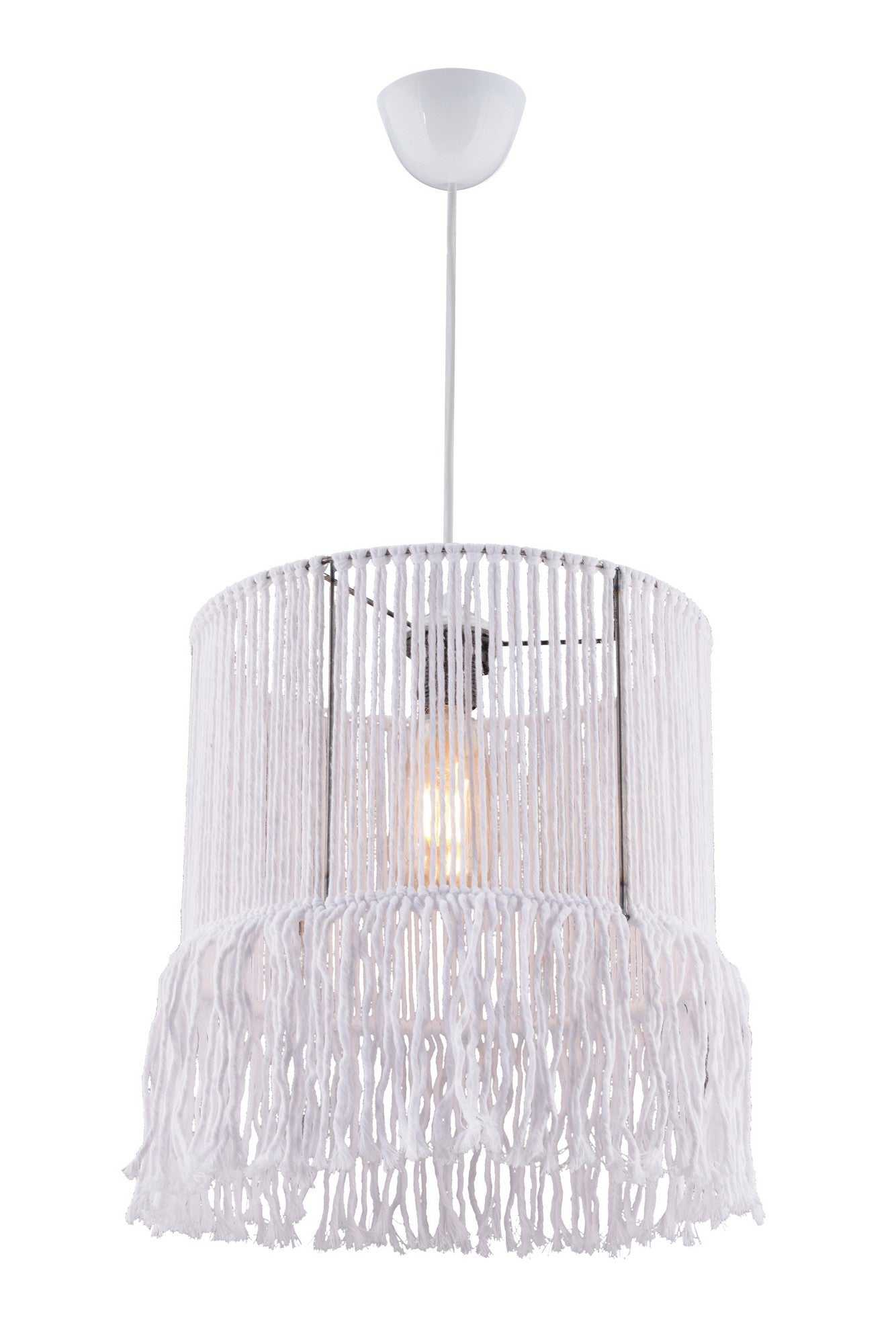 Candeeiro de Teto – 70 cm – Branco – Metálico com Corda de Macramê