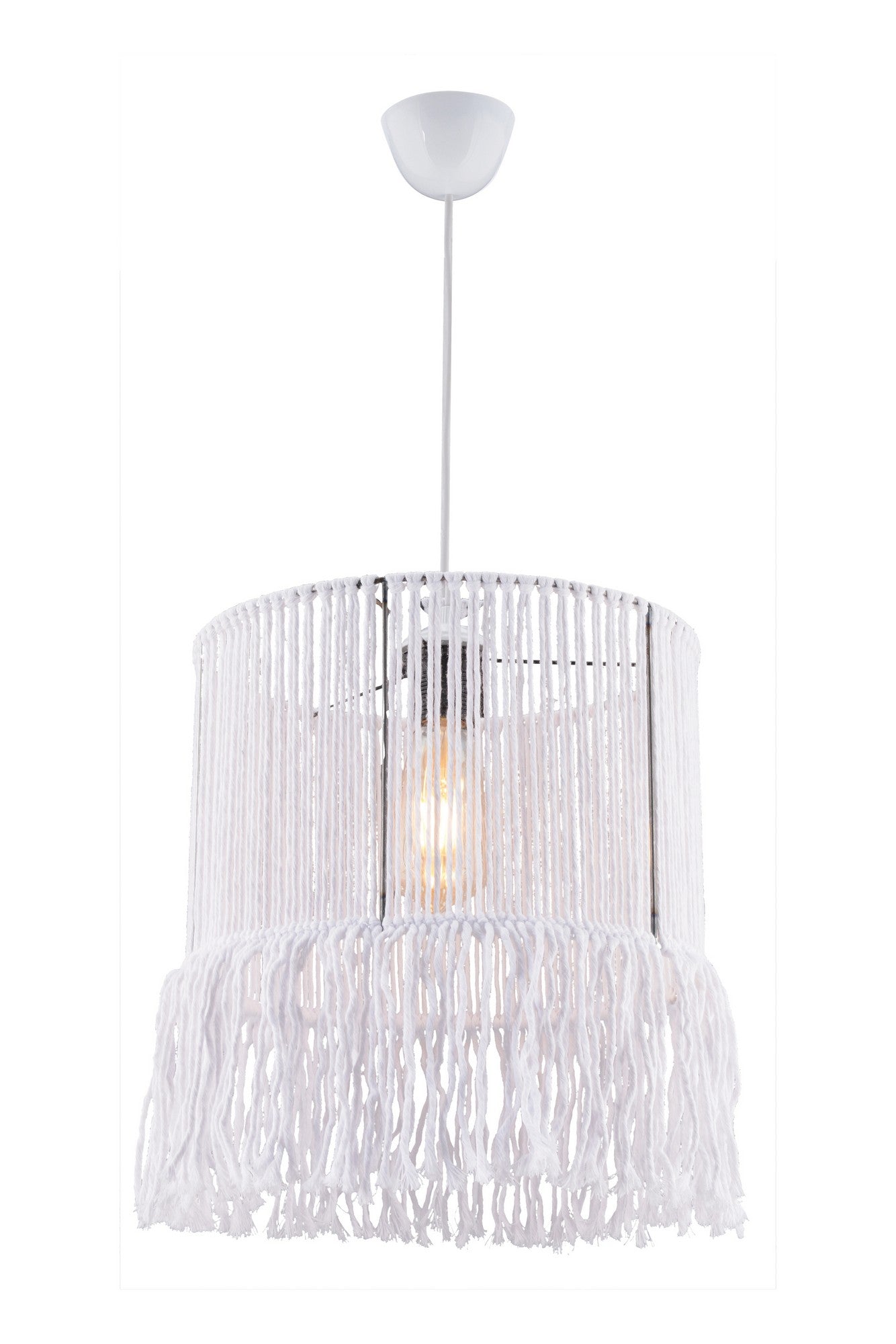 Candeeiro de Teto – 70 cm – Branco – Metálico com Corda de Macramê