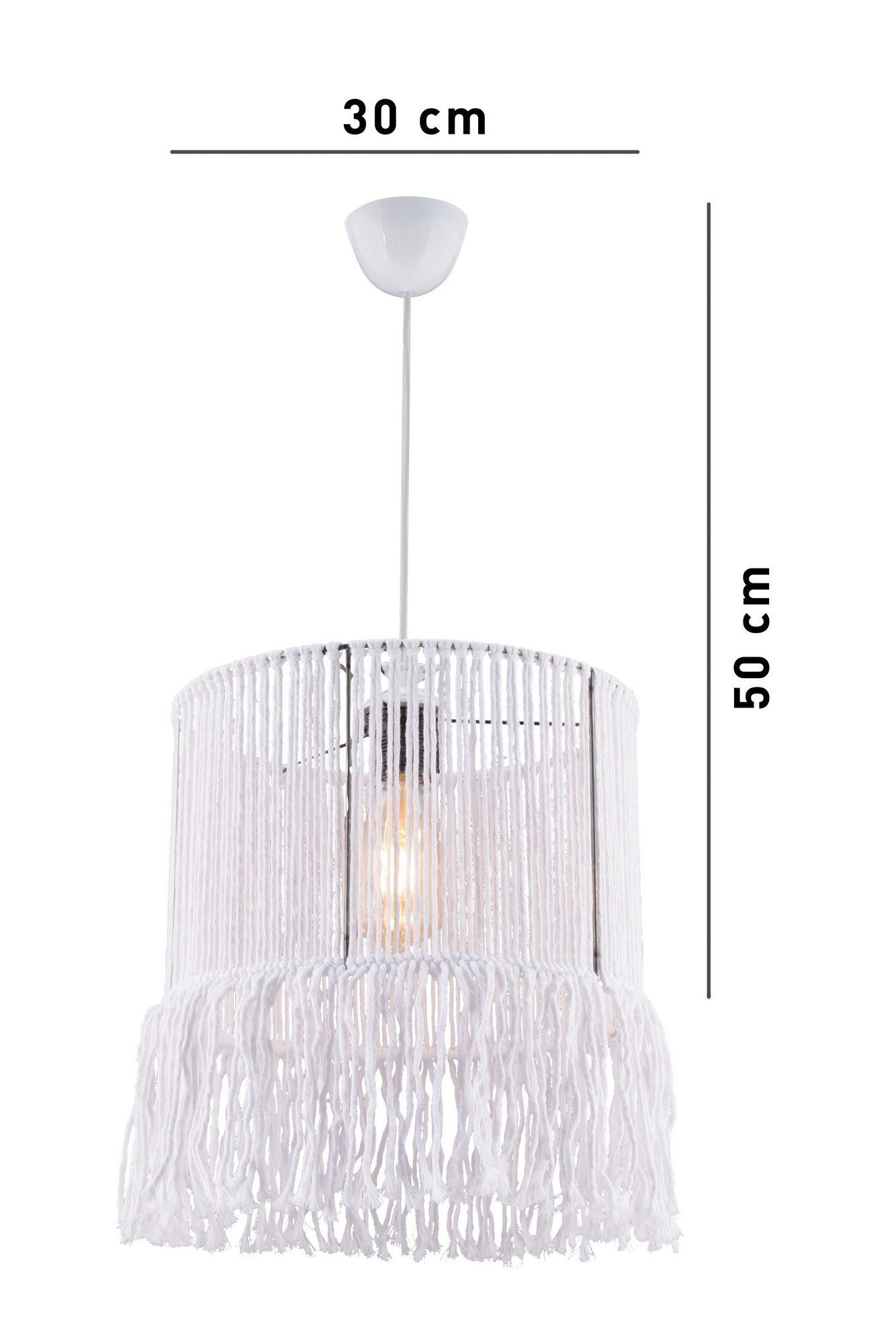Candeeiro de Teto – 70 cm – Branco – Metálico com Corda de Macramê