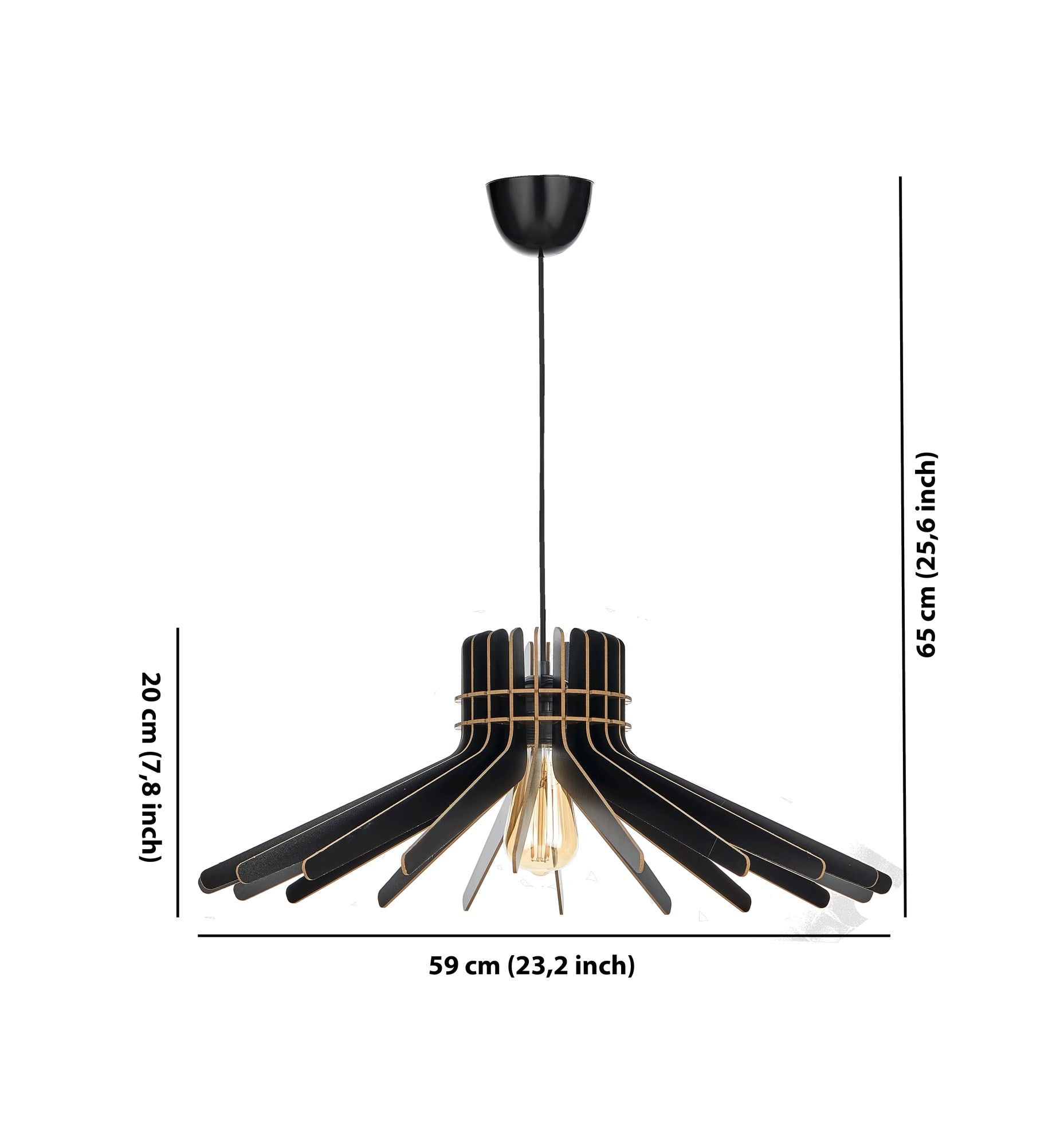 Candeeiro de Teto – 65 cm – Preto – MDF