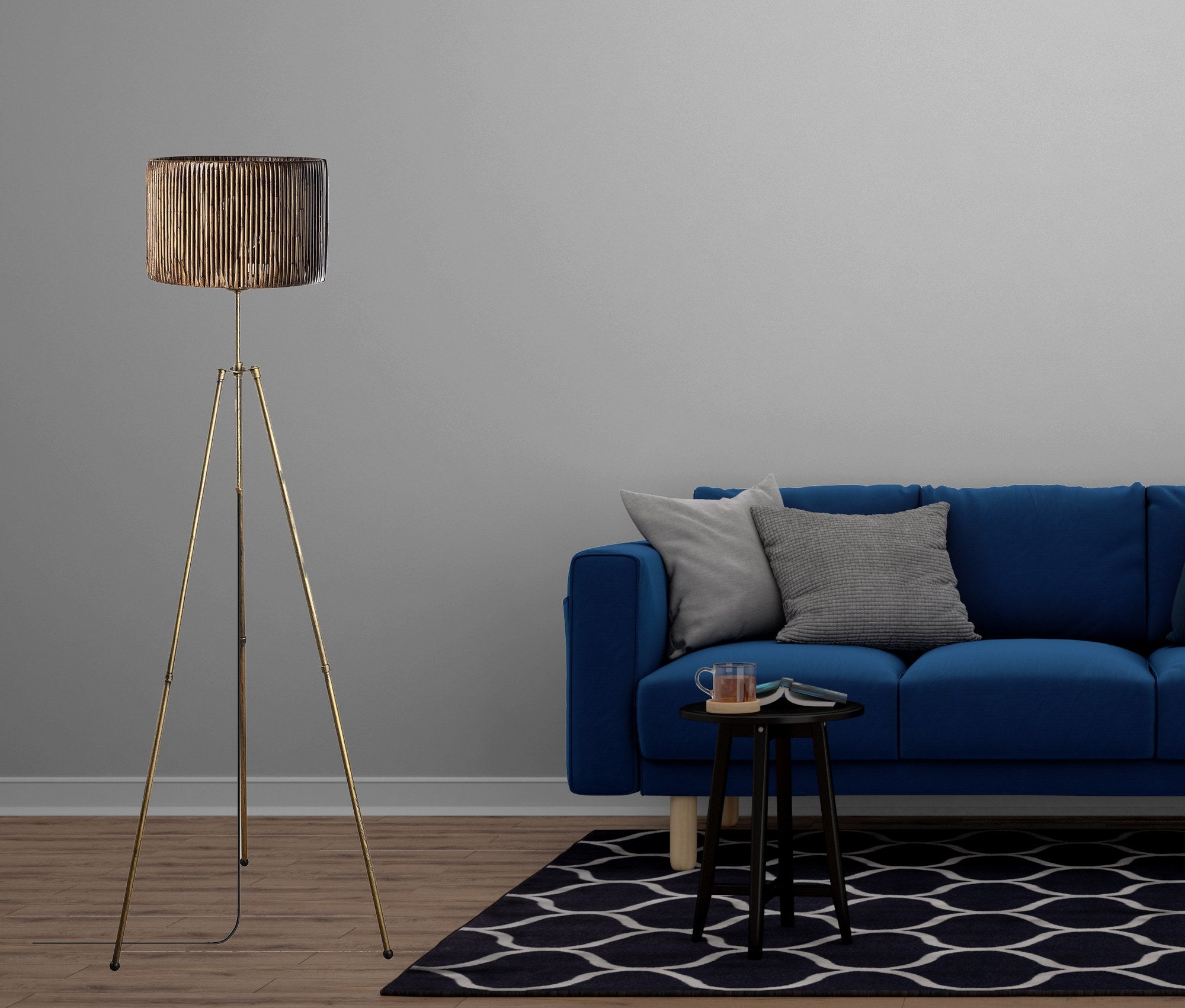 Candeeiro de Pé – 160 cm – Cor de Antiquação – Metal e Bambu