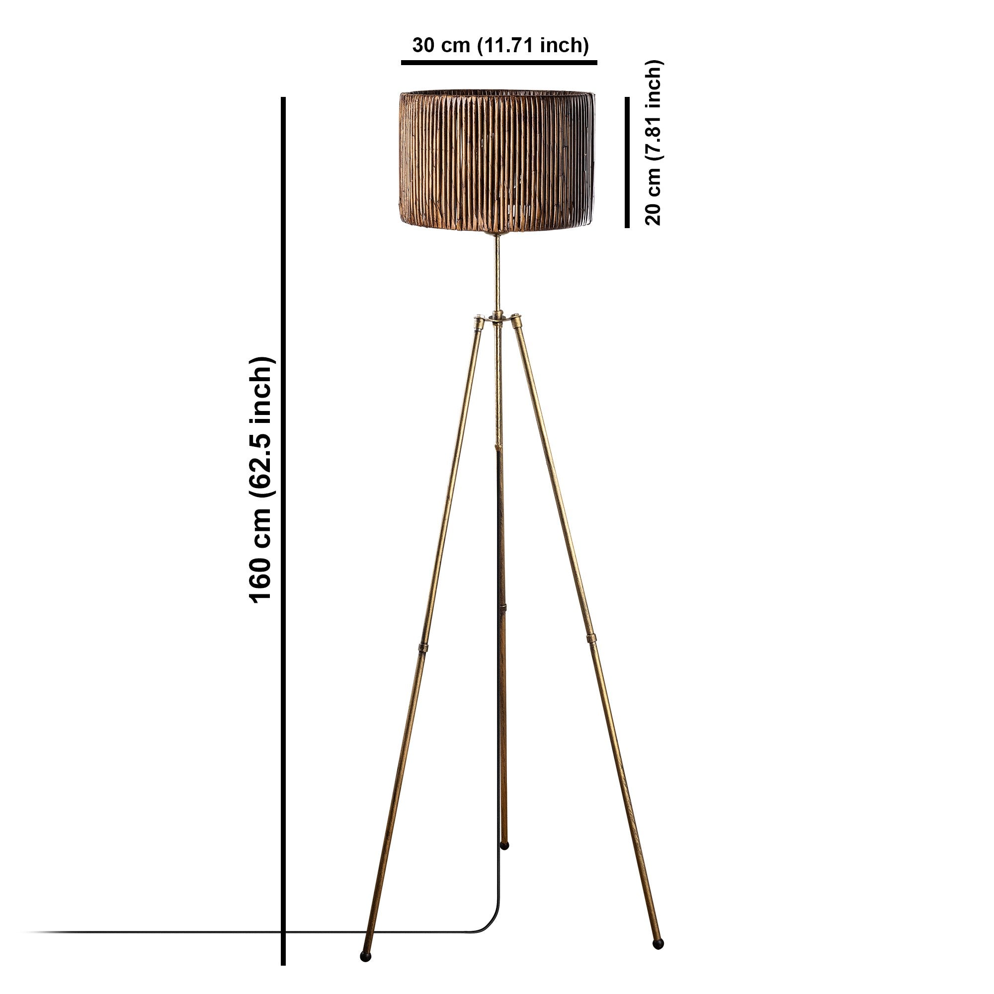 Candeeiro de Pé – 160 cm – Cor de Antiquação – Metal e Bambu