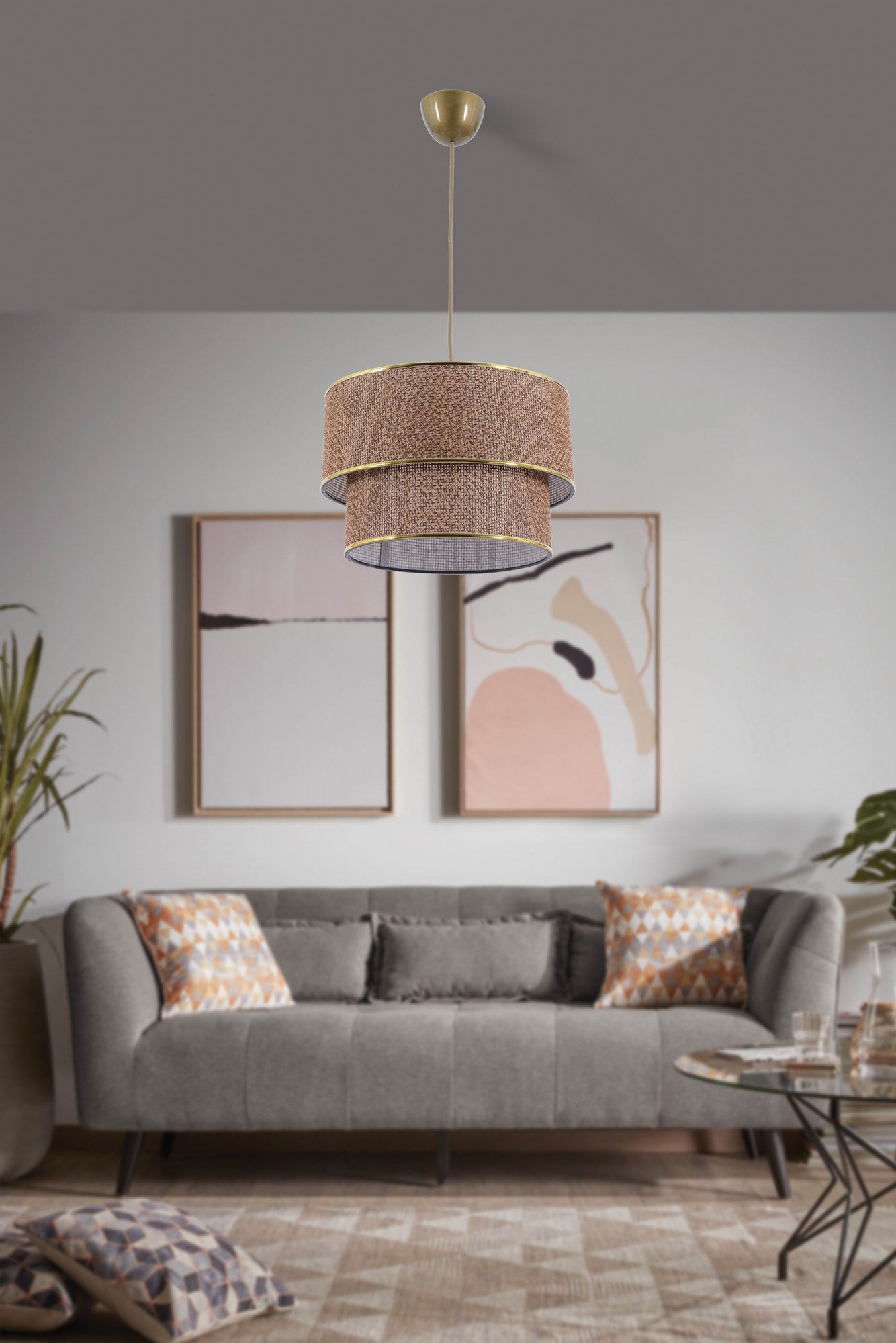 Candeeiro de Teto – 70 cm – Bege – Metal e Algodão