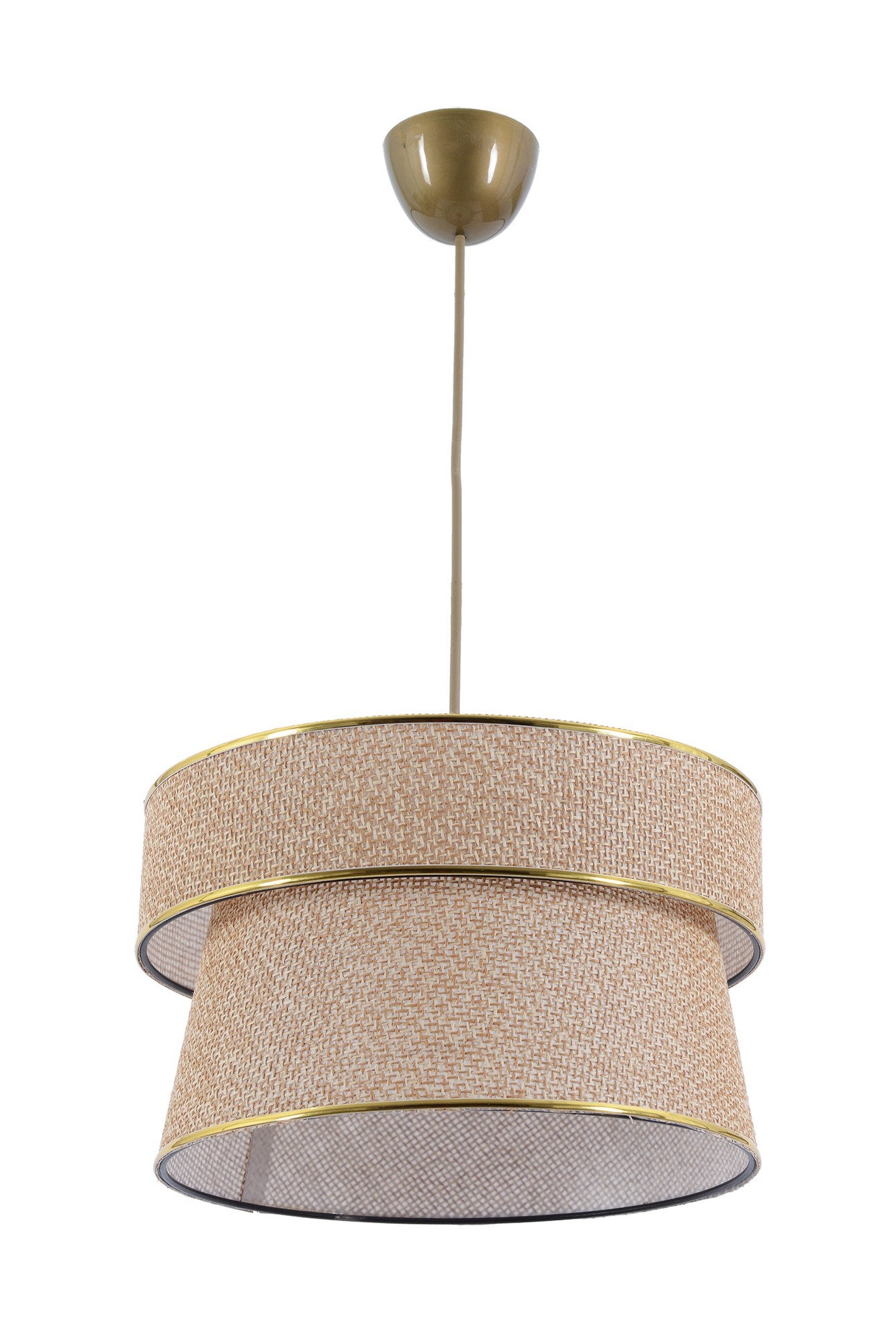 Candeeiro de Teto – 70 cm – Bege – Corpo metálico com cúpula de algodão