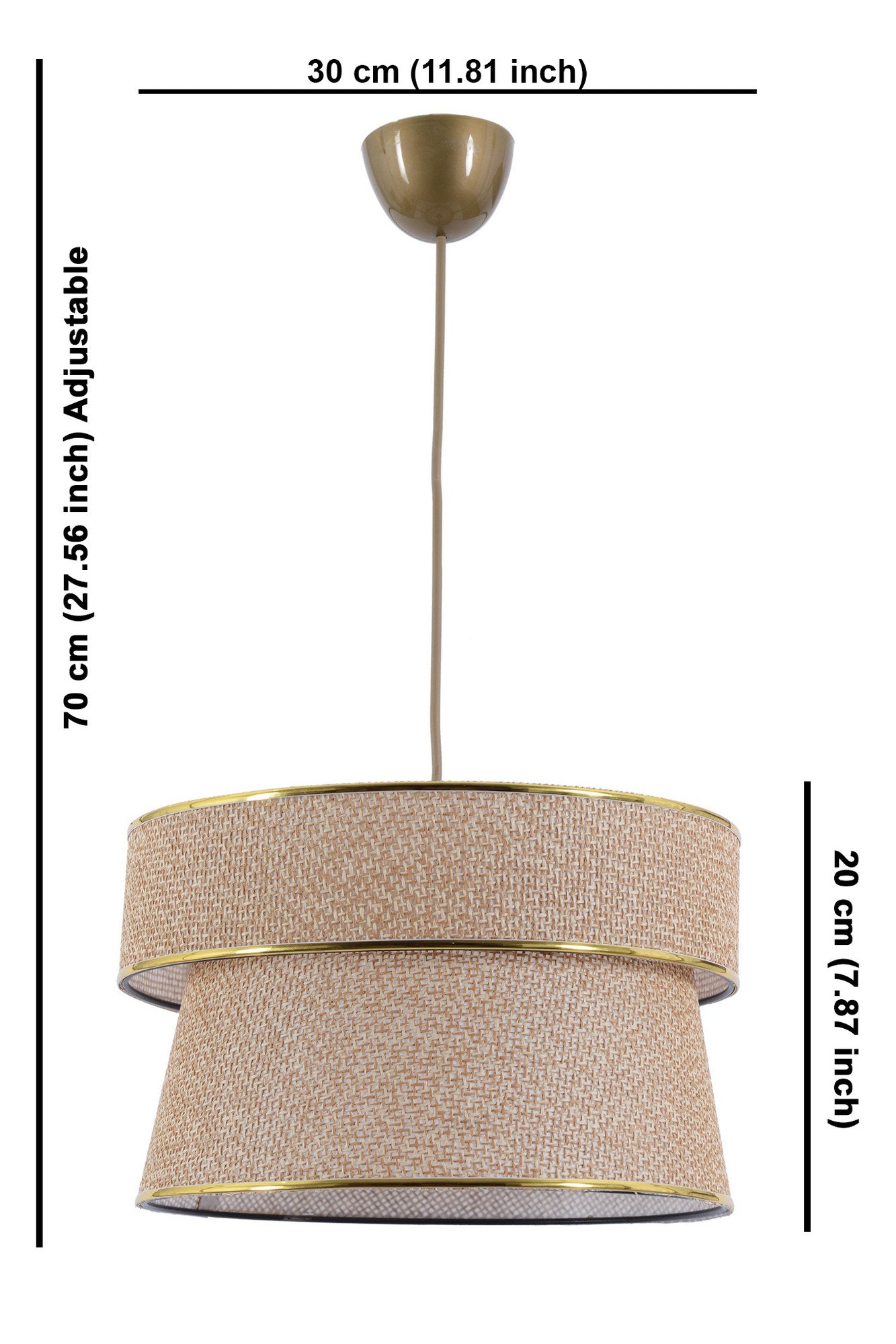 Candeeiro de Teto – 70 cm – Bege – Corpo metálico com cúpula de algodão