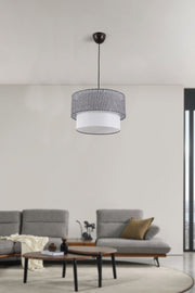 Candeeiro de Teto – 70 cm – Cinza e Branco – Metal e Algodão