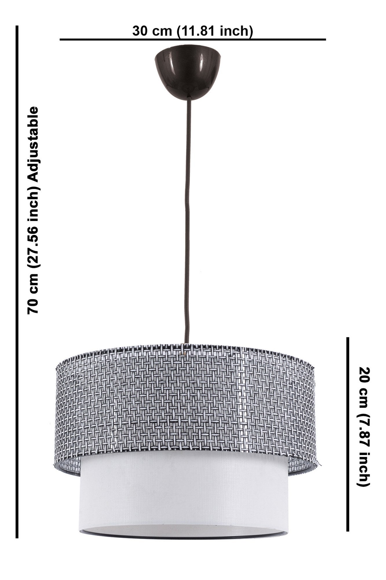 Candeeiro de Teto – 70 cm – Cinza e Branco – Metal e Algodão