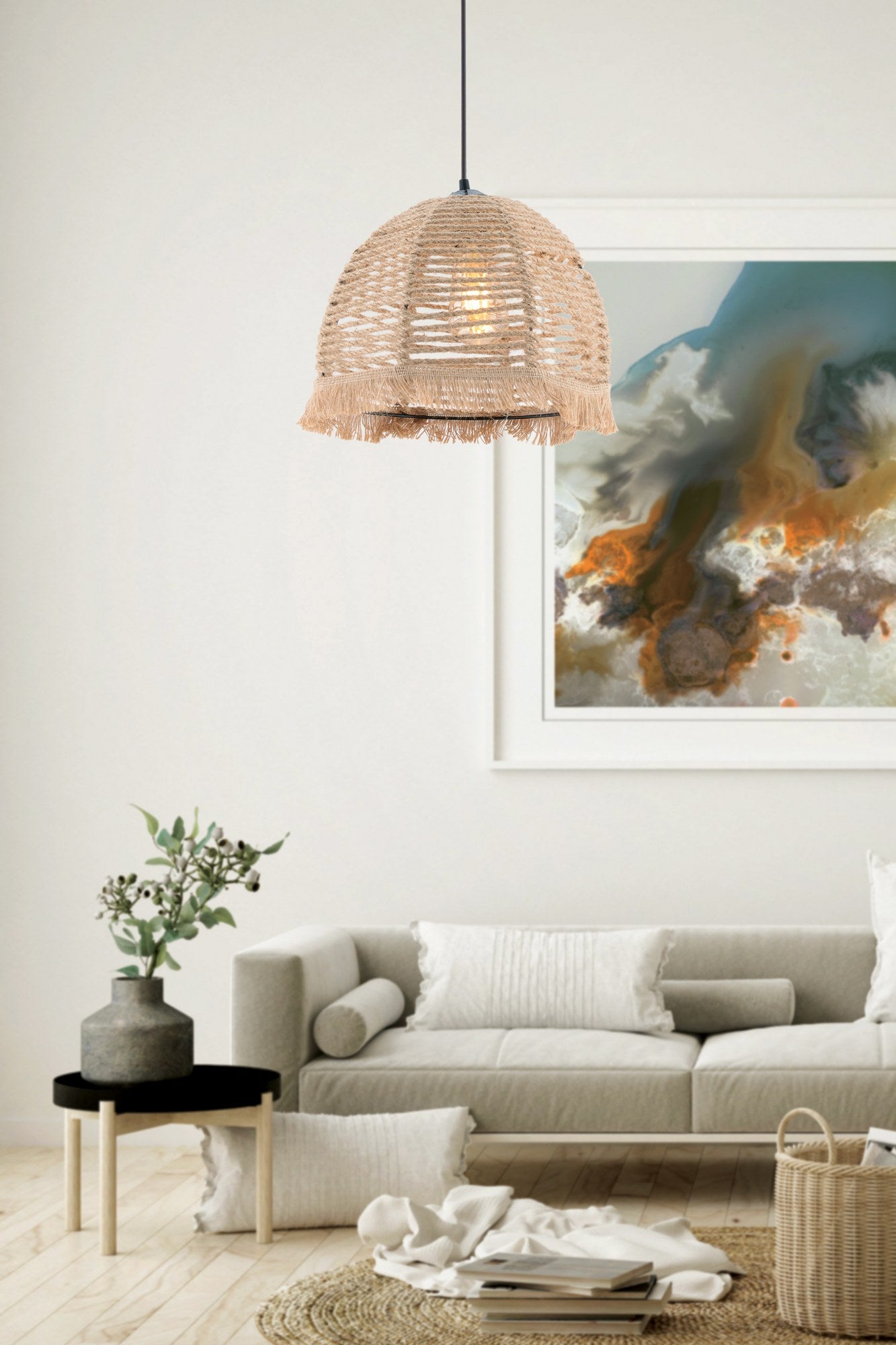 Candeeiro de Teto – 65 cm – Creme – Metal e Juta
