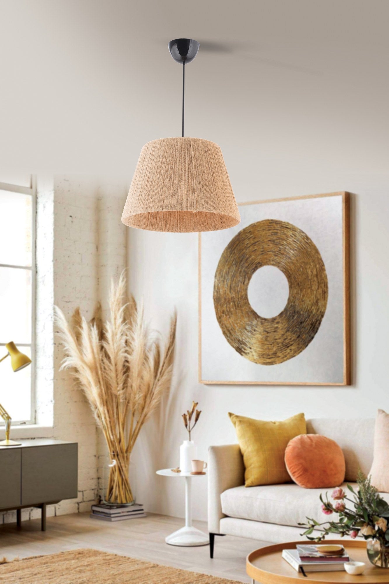 Candeeiro de Teto – 65 cm – Creme – Metal e Juta