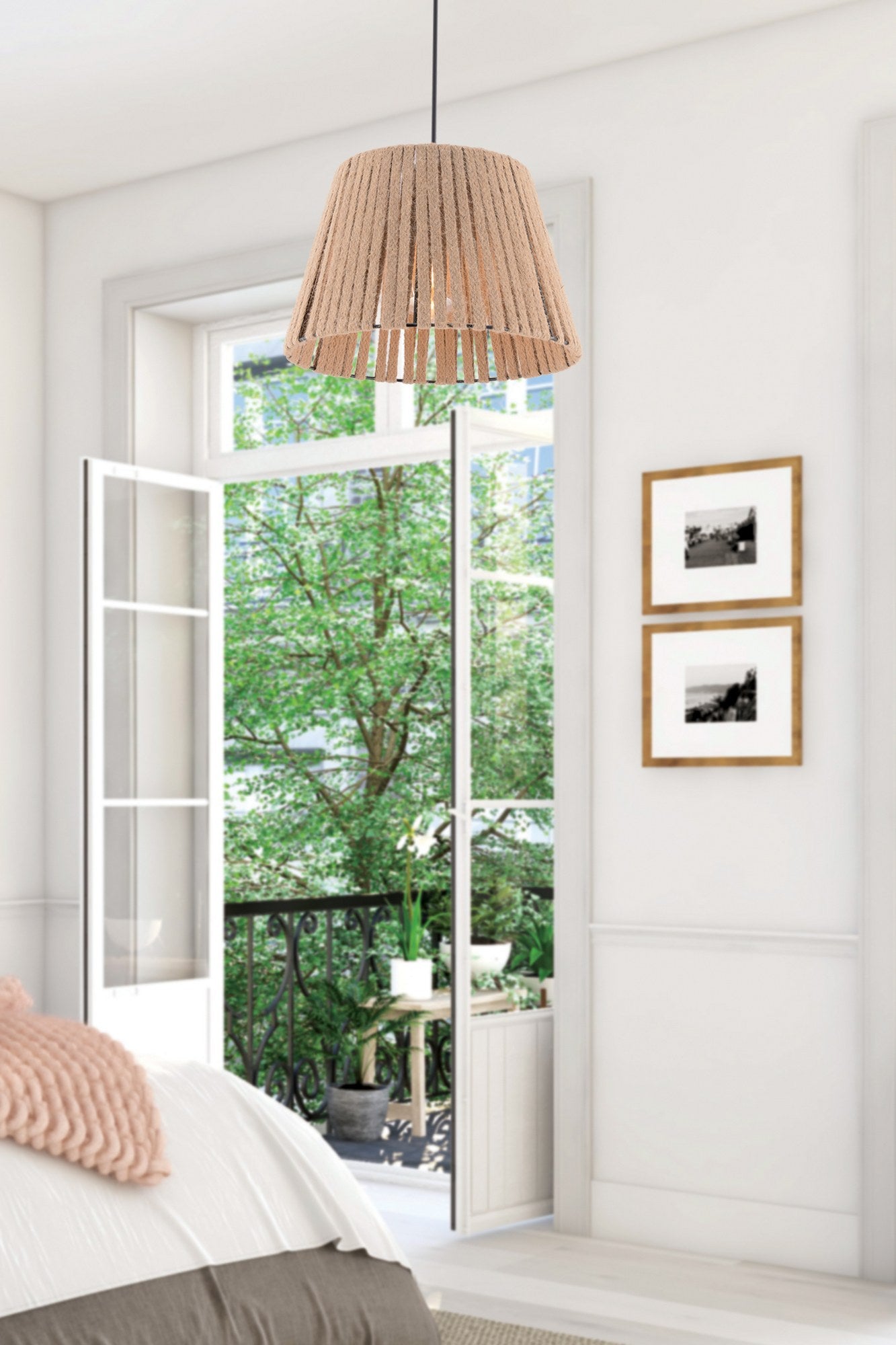 Candeeiro de Teto – 65 cm – Creme – Metal e Juta