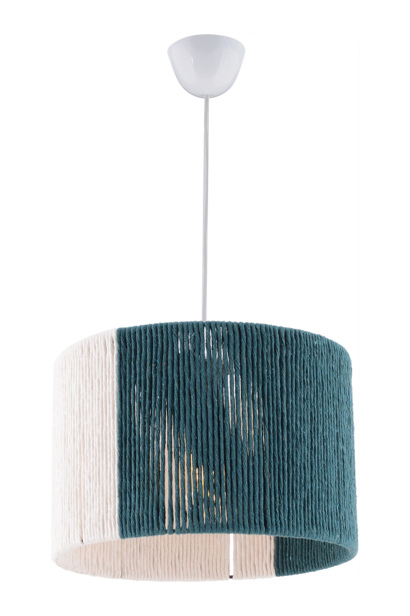 Candeeiro de Teto – 30 x 30 cm – Verde e Branco – Metal e Juta