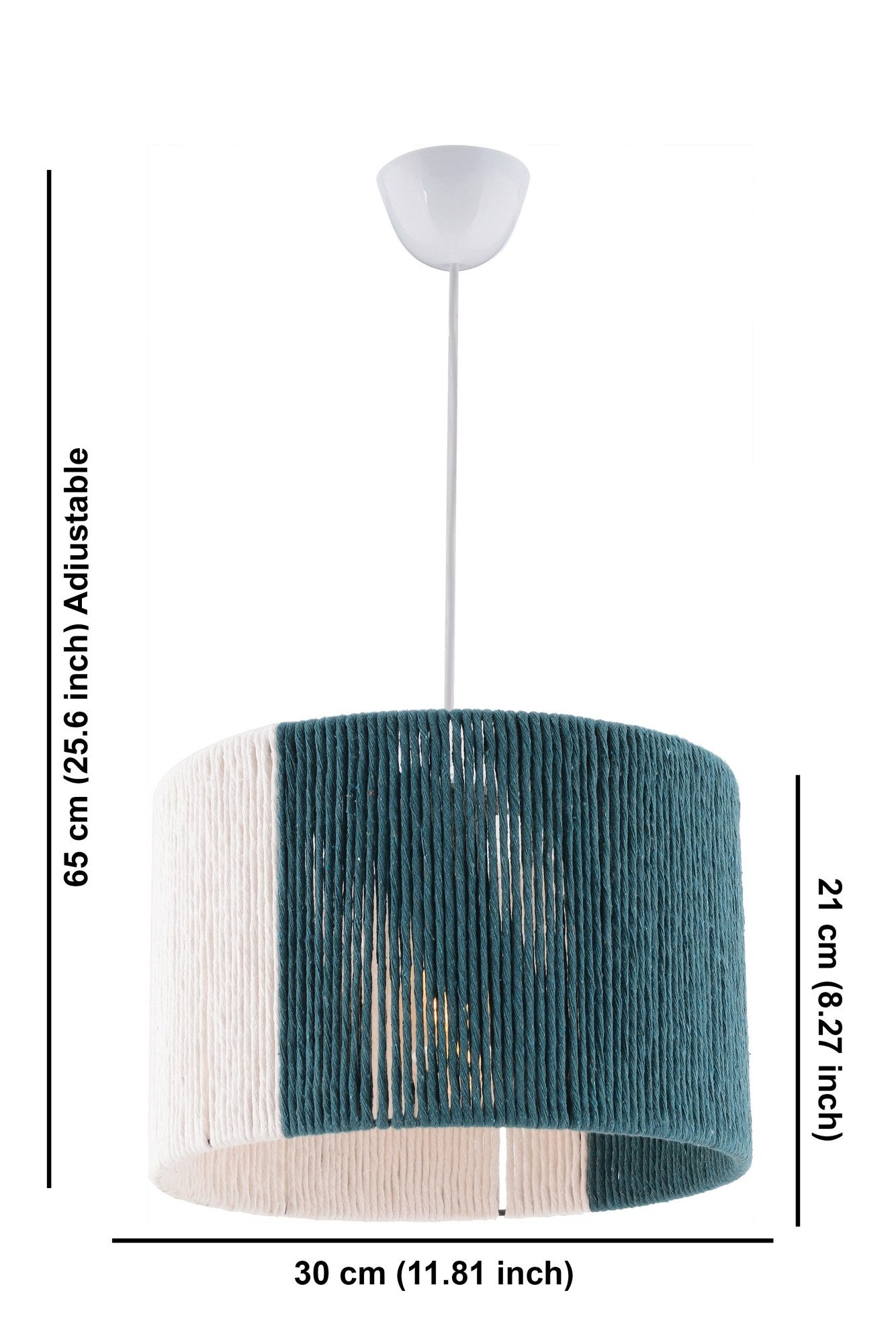 Candeeiro de Teto – 30 x 30 cm – Verde e Branco – Metal e Juta