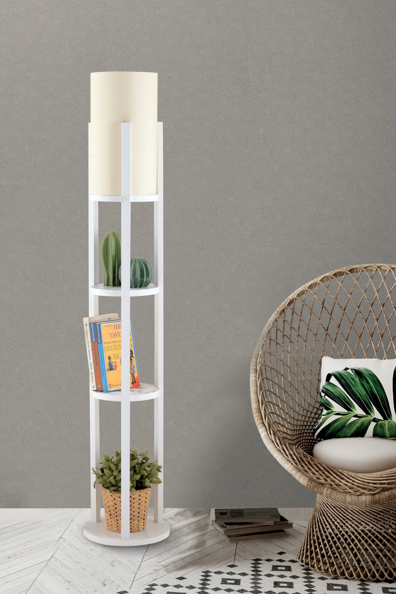 Candeeiro de Pé – 135 cm – Branco – Aglomerado de madeira/MDF