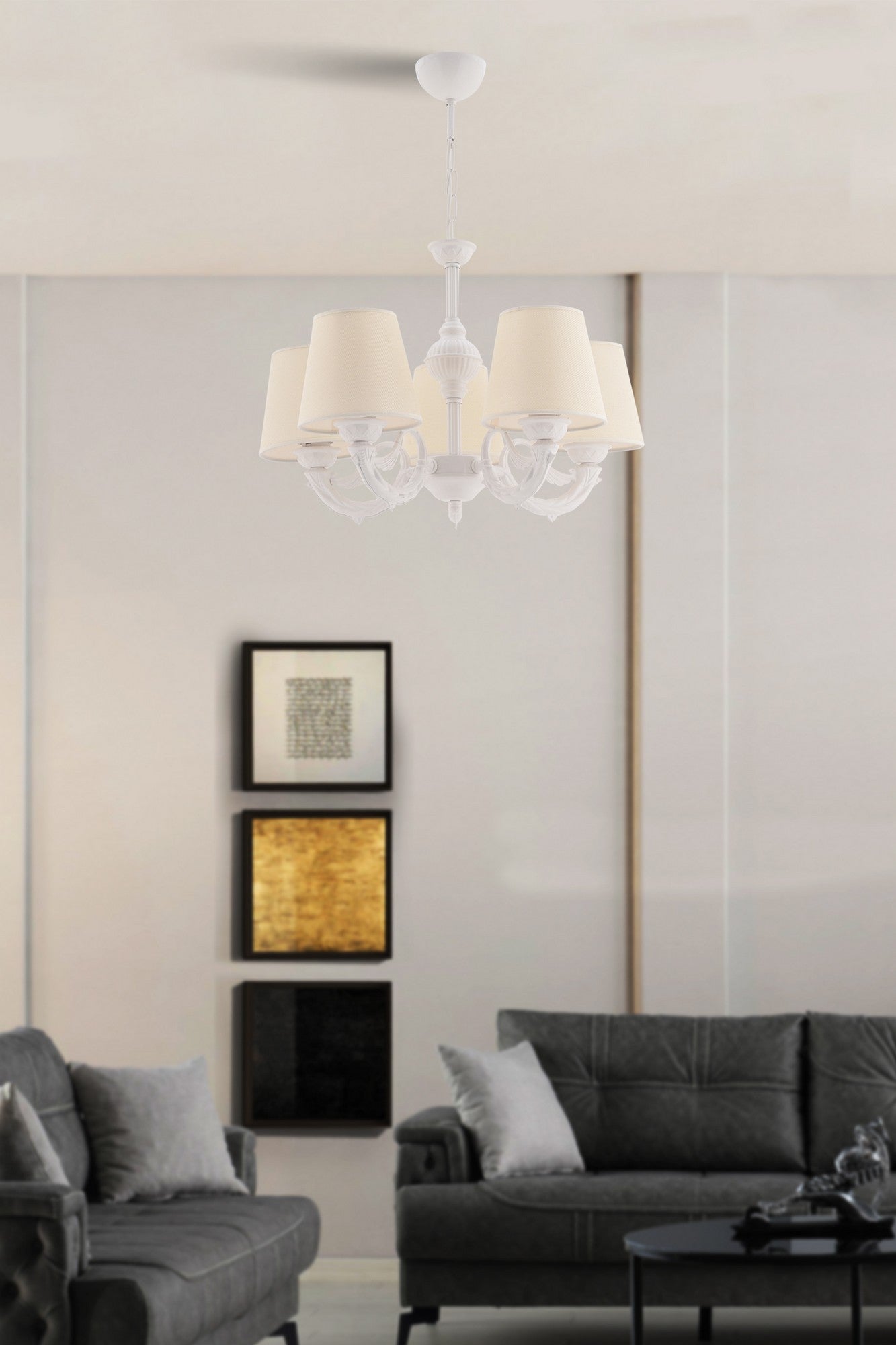 Candeeiro de Teto – 65 cm – Creme e Branco – Metálico