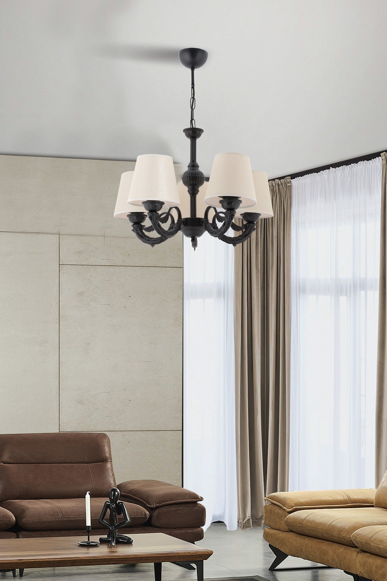 Candeeiro de Teto – 65 cm x 55 cm – Creme e Preto – Metal e PVC