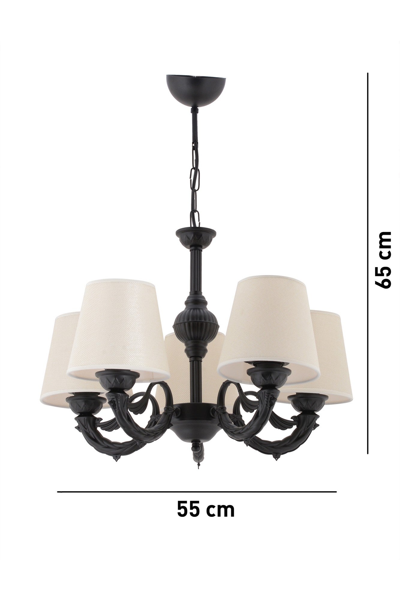 Candeeiro de Teto – 65 cm x 55 cm – Creme e Preto – Metal e PVC