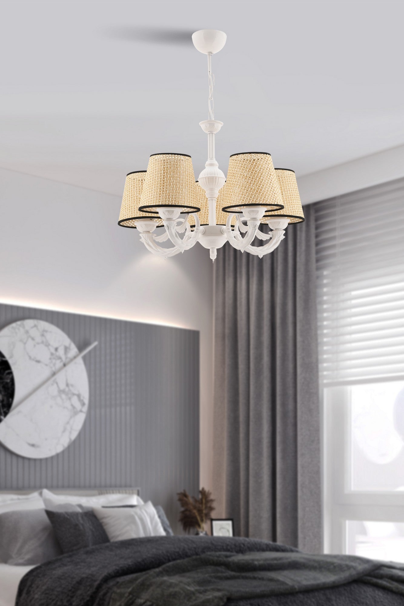 Candeeiro de Teto – 65 cm – Preto, Branco, Creme – Metálico com tampa de tecido