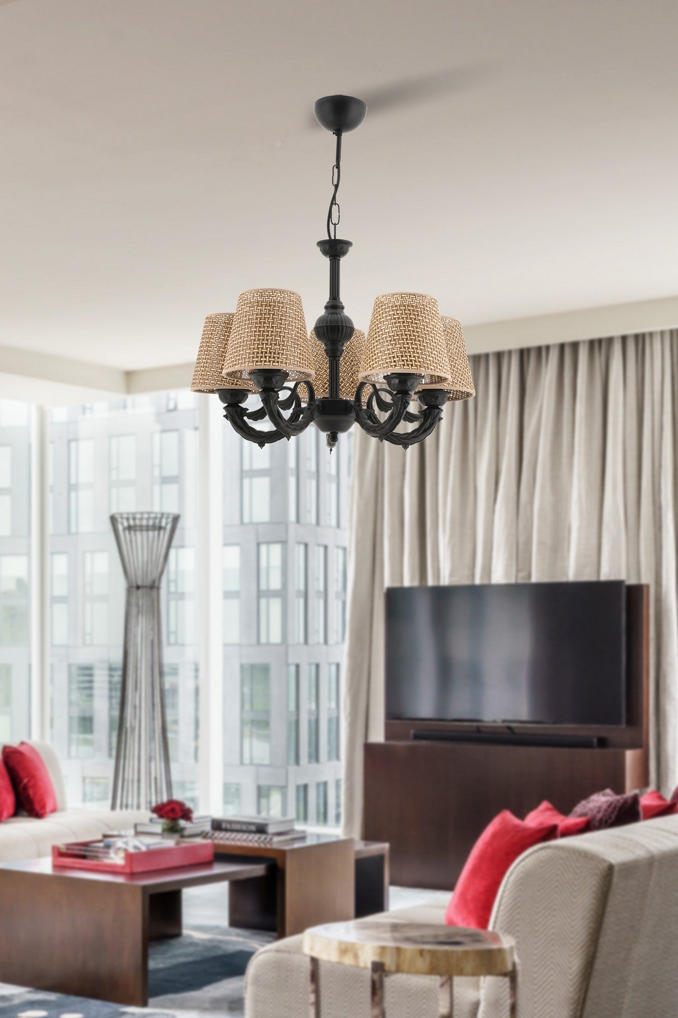 Candeeiro de Teto – 65 cm – Natural e Preto – Metal