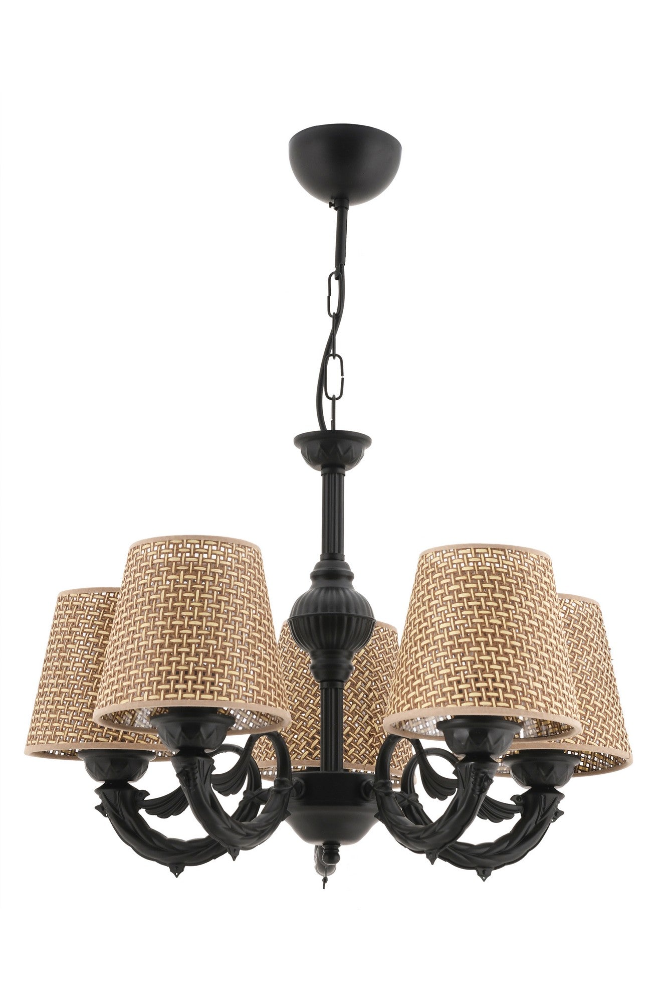 Candeeiro de Teto – 65 cm – Natural e Preto – Metal