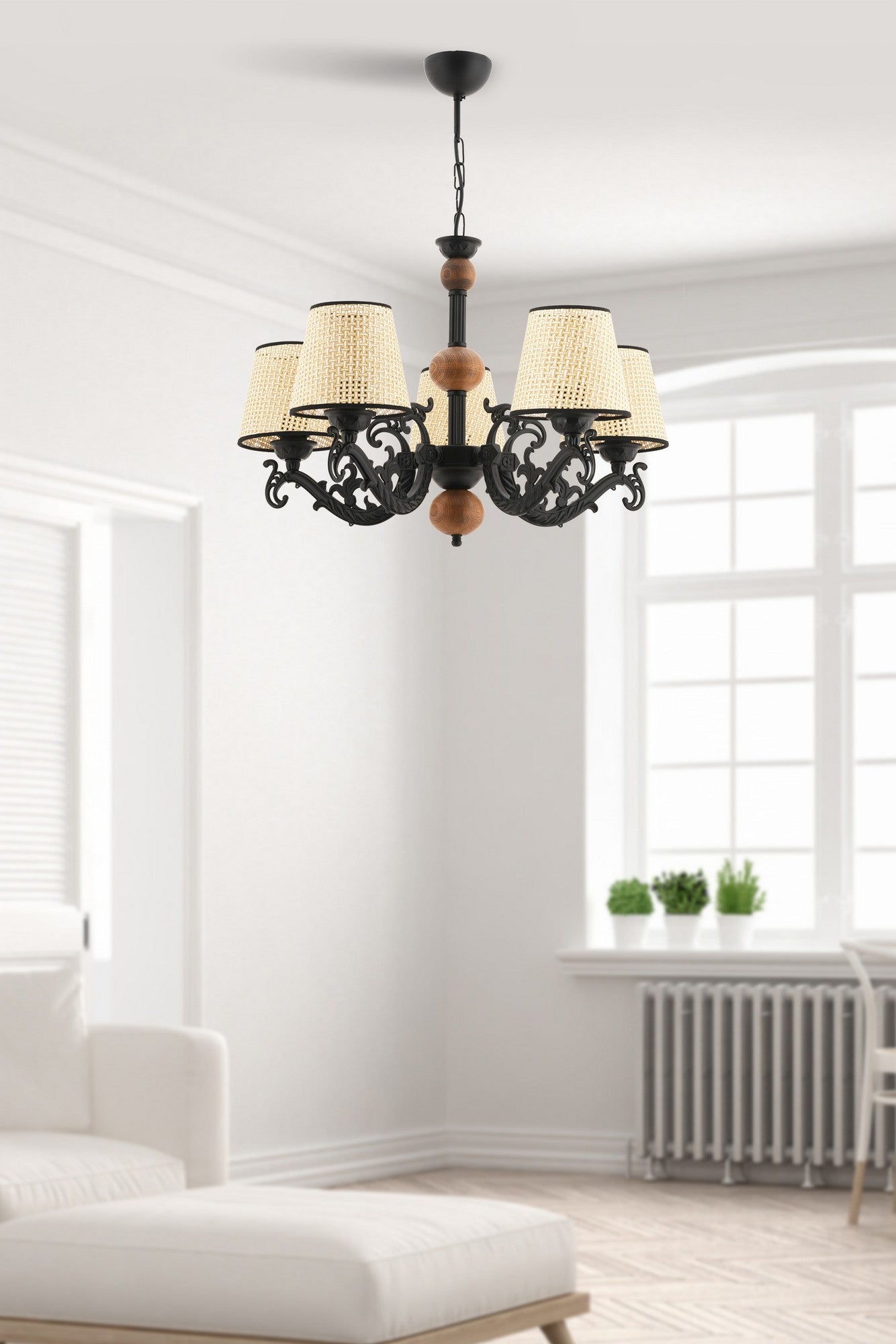 Candeeiro de Teto – 65 cm – Preto, Branco, Creme – Metálico