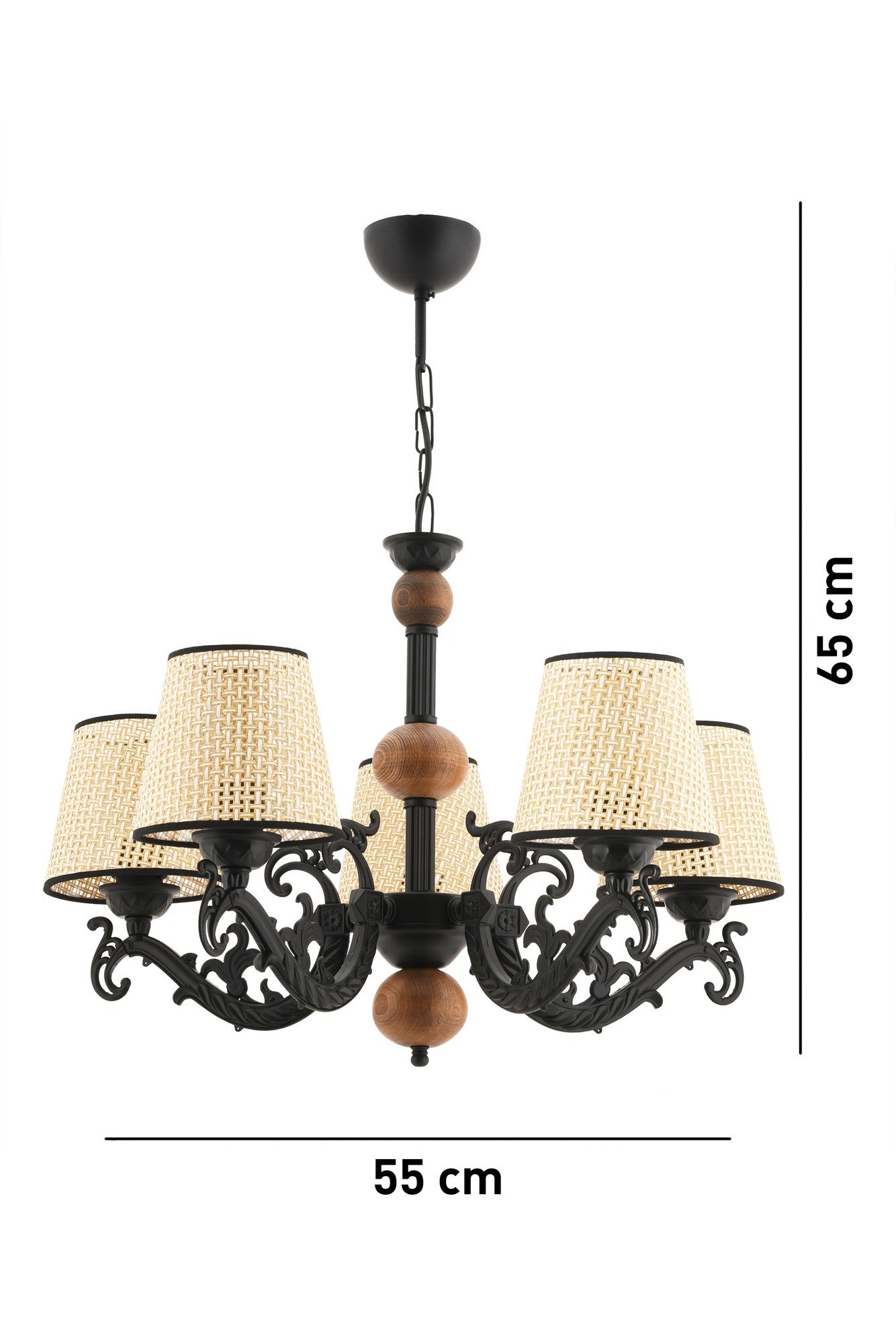 Candeeiro de Teto – 65 cm – Preto, Branco, Creme – Metálico