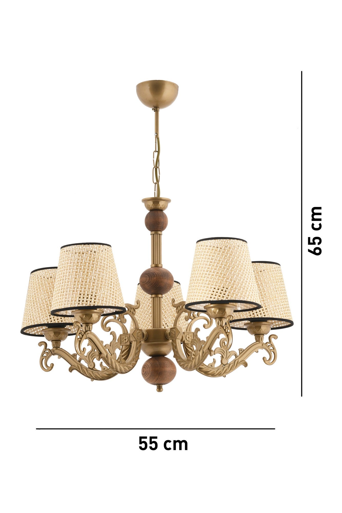 Candeeiro de Teto – 65 cm – Dourado, Branco, Creme – Metal