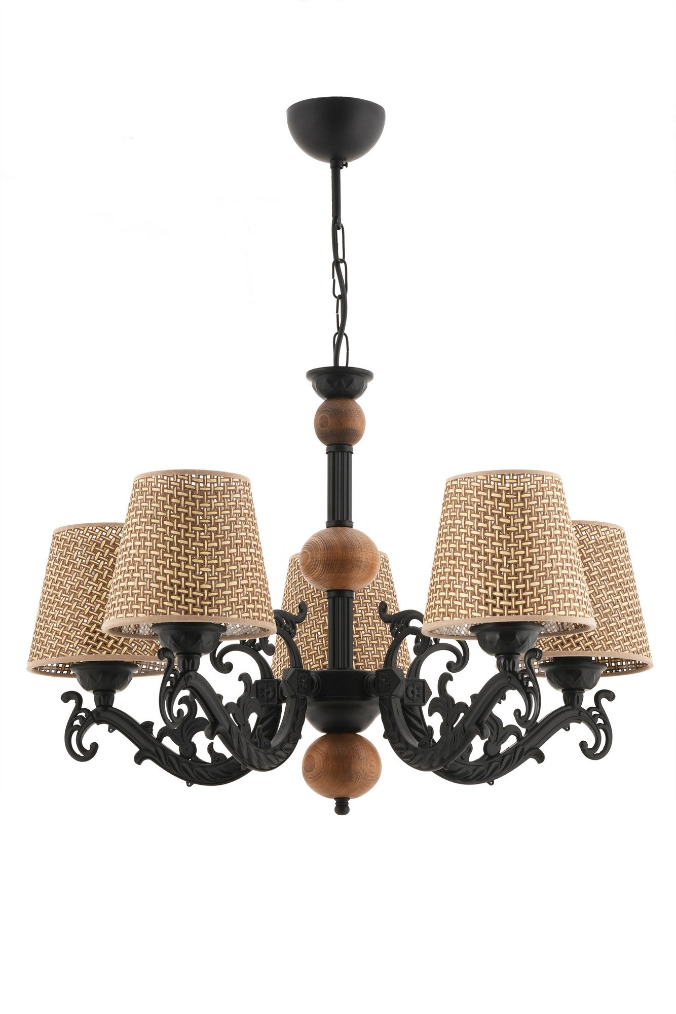 Candeeiro de Teto – 65 cm x 55 cm – Preto, Branco, Natural – Metal