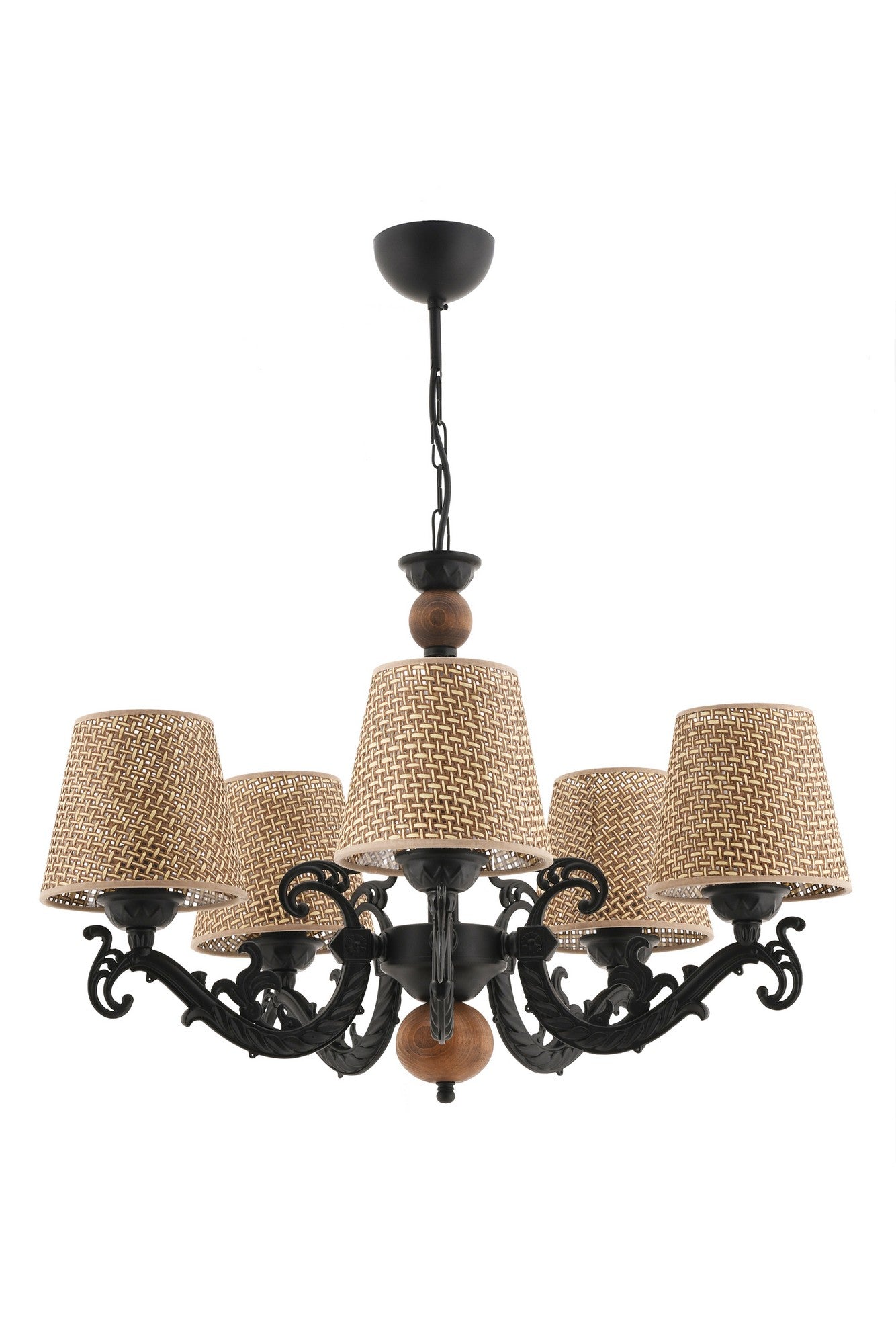 Candeeiro de Teto – 65 cm x 55 cm – Preto, Branco, Natural – Metal