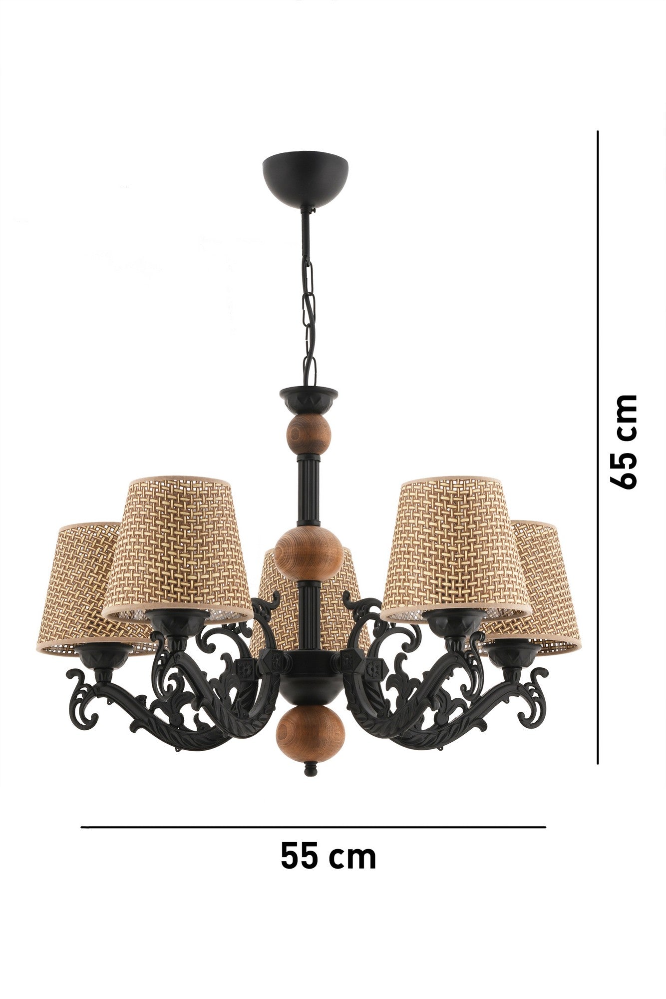 Candeeiro de Teto – 65 cm x 55 cm – Preto, Branco, Natural – Metal