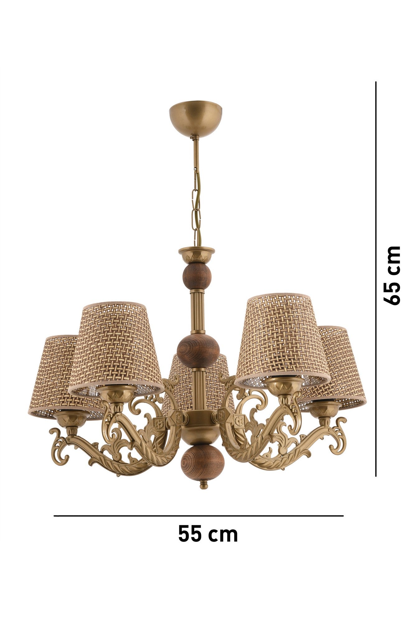 Candeeiro de Teto – 65 cm – Dourado, Branco, Natural – Metal