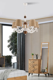 Candeeiro de Teto – 65 cm – Branco e Natural – Metal