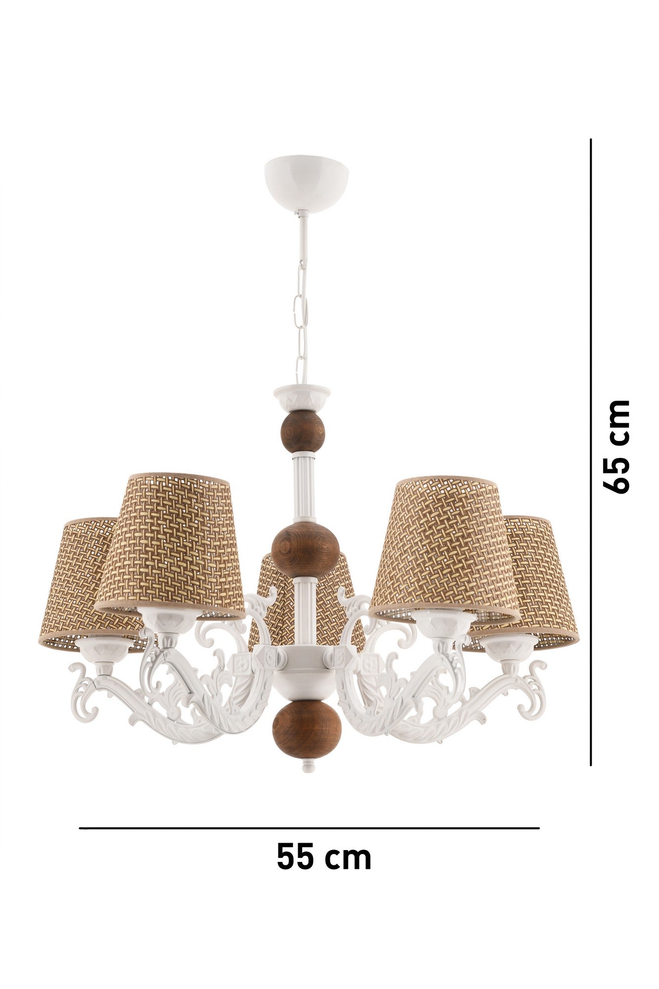 Candeeiro de Teto – 65 cm – Branco e Natural – Metal