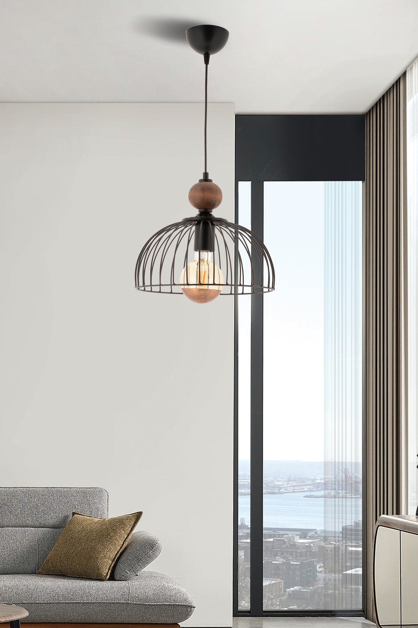 Candeeiro de Teto – 60 cm – Preto e Natural – Metálico