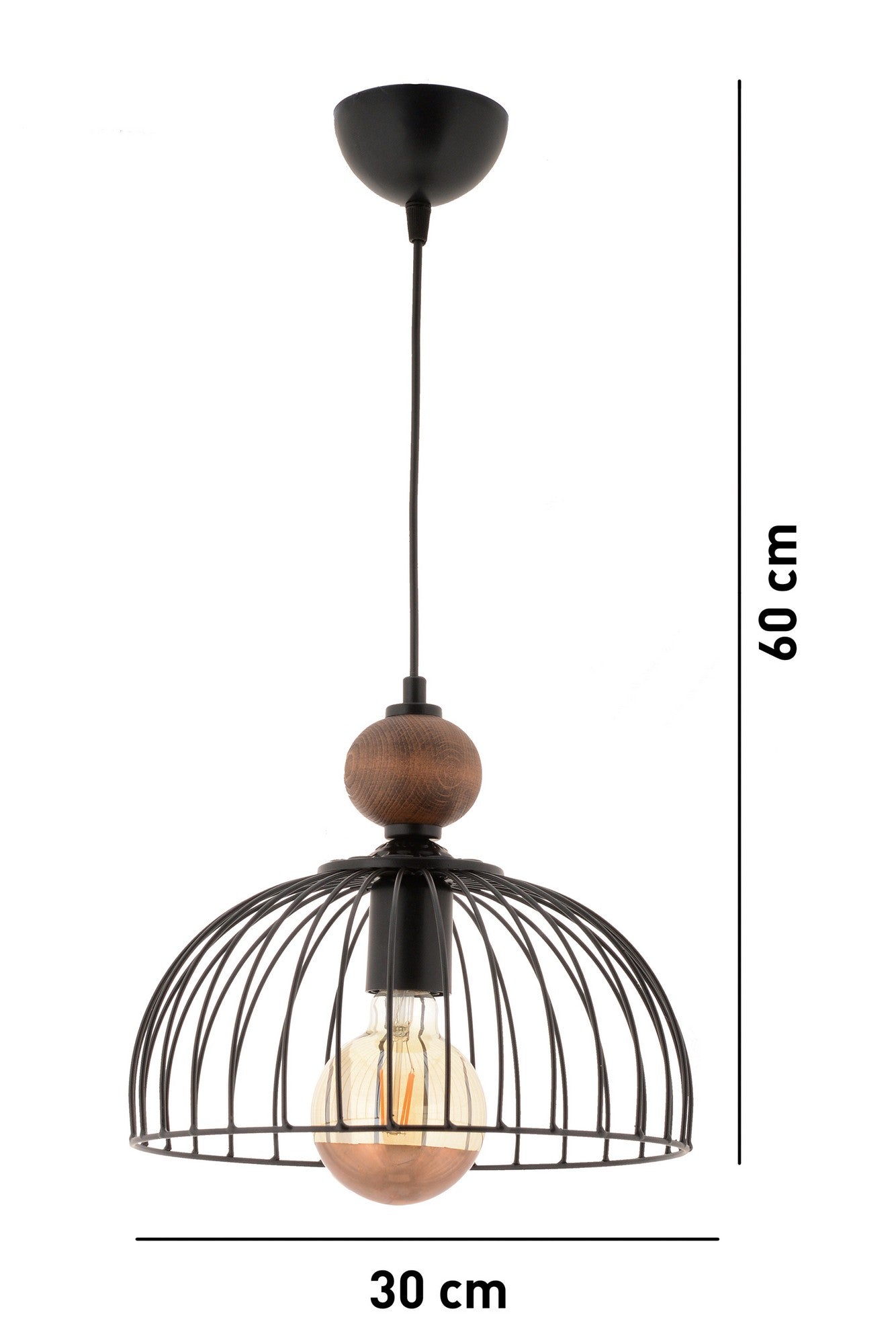 Candeeiro de Teto – 60 cm – Preto e Natural – Metálico