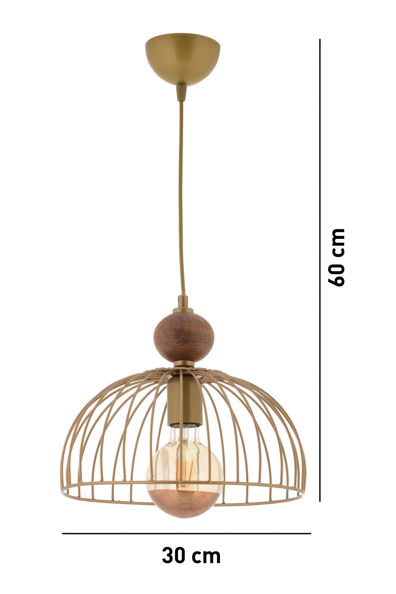 Candeeiro de Teto – 60 cm – Dourado e Natural – Metal