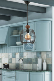 Candeeiro de Teto – 26 cm – Preto e Natural – Metálico