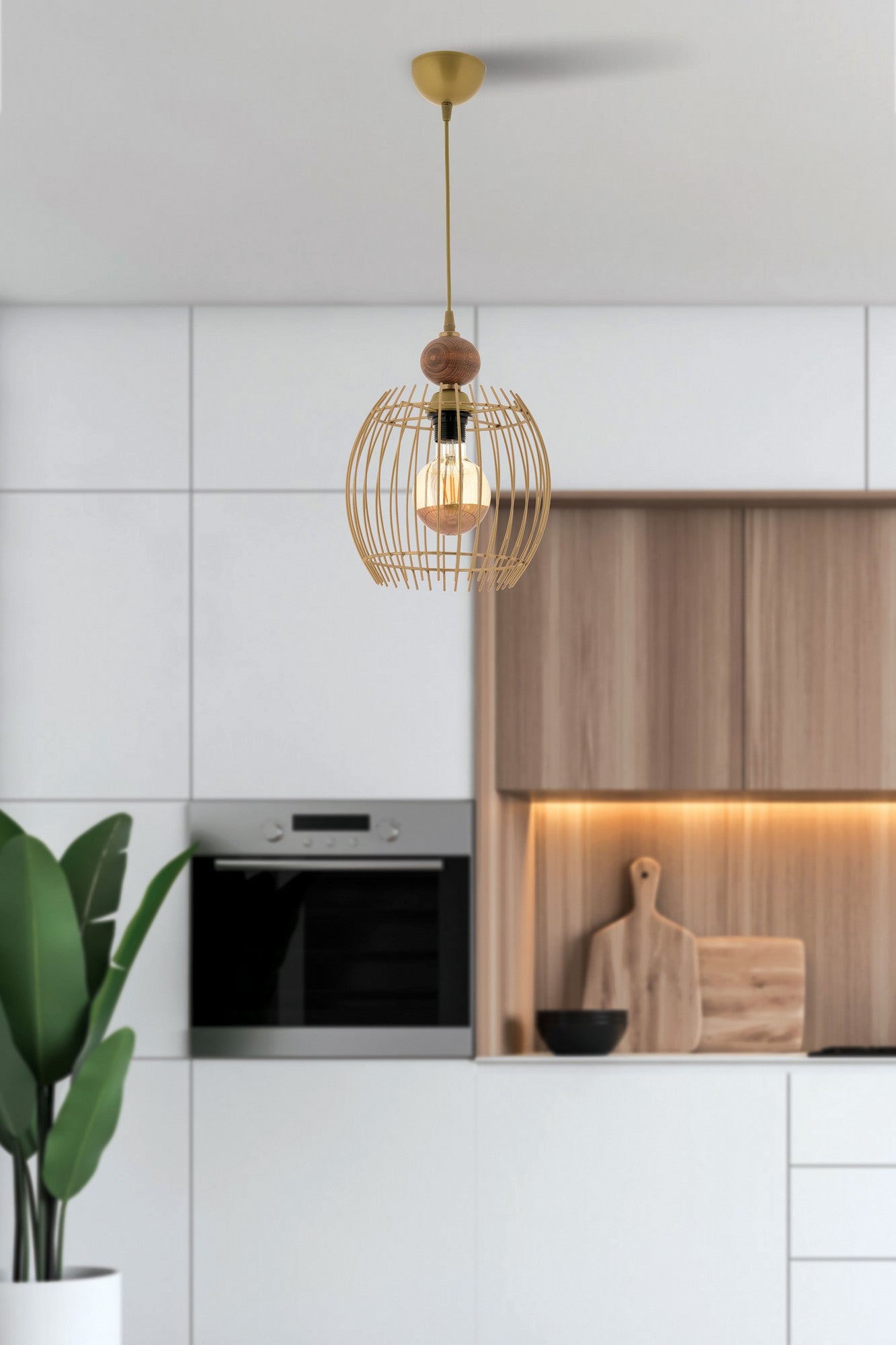 Candeeiro de Teto – 60 cm – Dourado e Natural – Metal